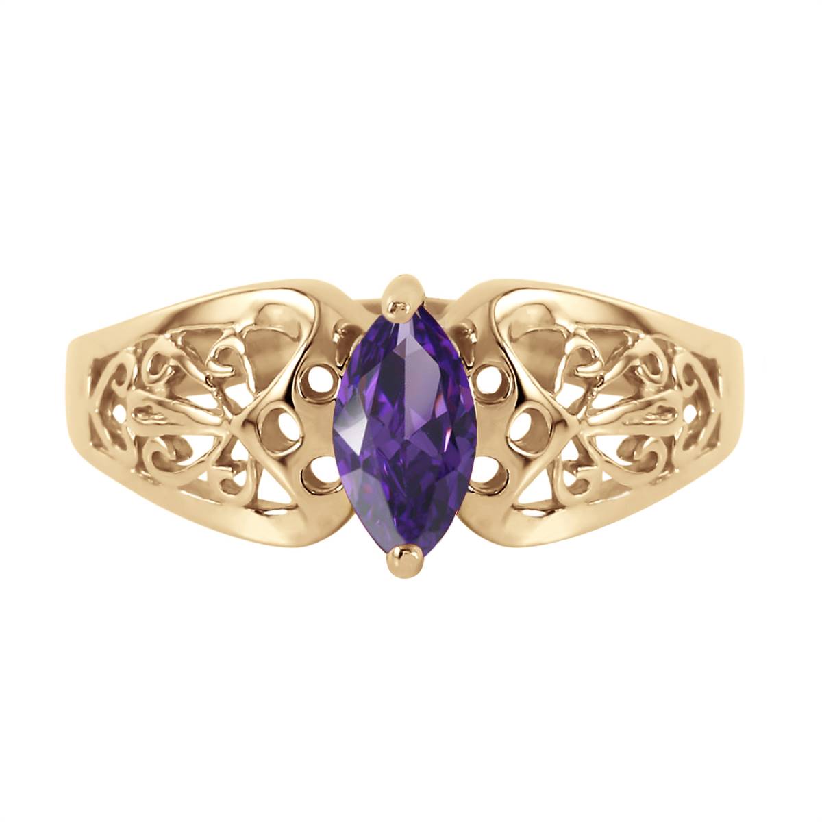 0.2 Carat 14K Solid Yellow Gold Filigree Ring with Natural Amethyst | Elegant Vintage Jewelry for Women | Perfect for Weddings, Anniversaries & Special Occasions