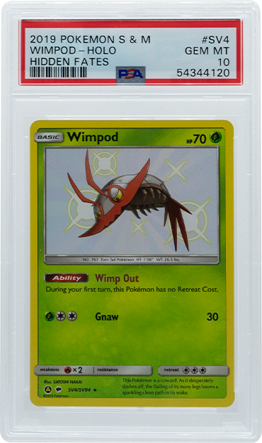2019 Pokemon Sun & Moon Hidden Fates Wimpod Holo #SV4 PSA 10 Graded Card - Rare Collectible for Pokemon TCG Players & Fans | Perfect for Display, Gaming & Investment