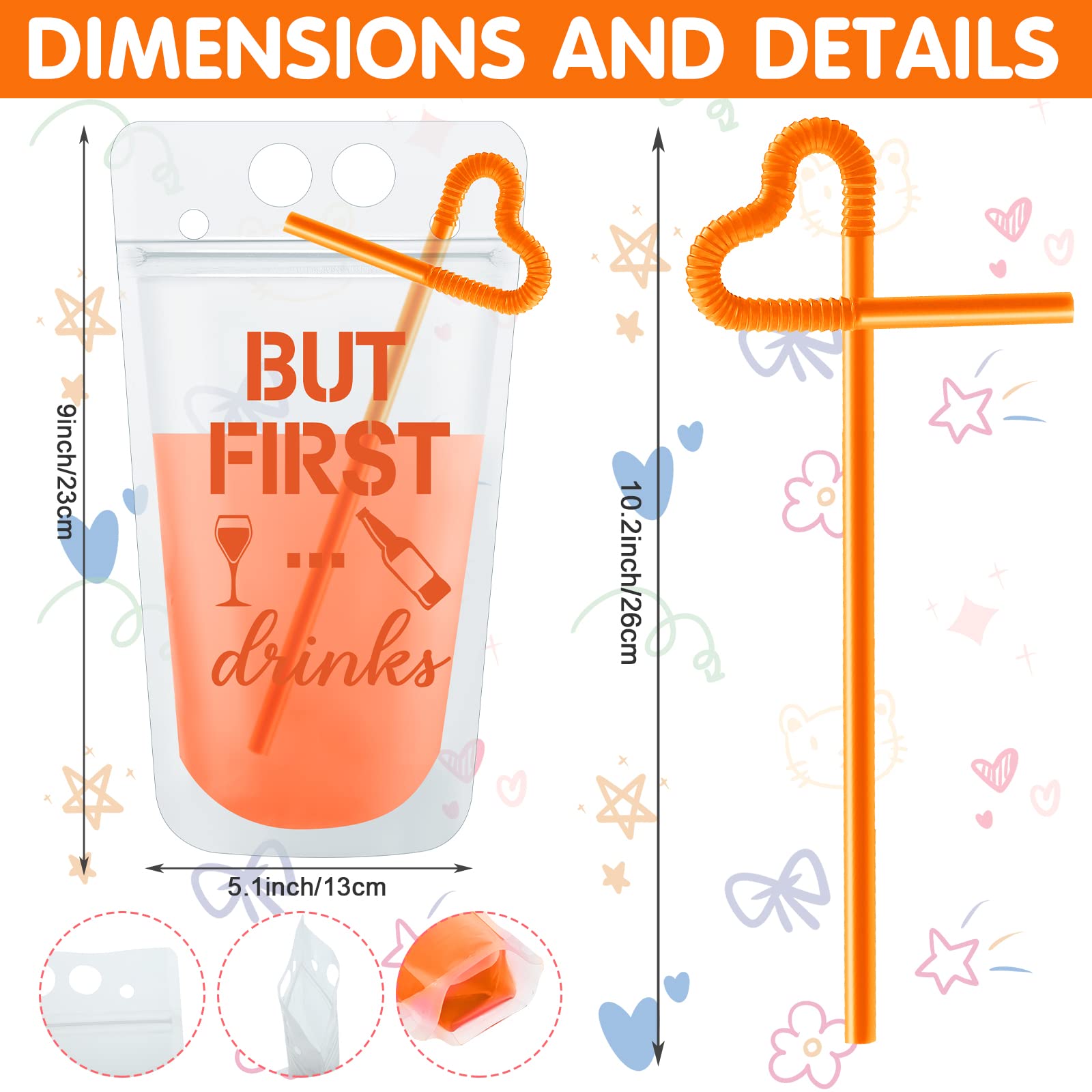 Patelai 36 Pack Reusable Plastic Drink Pouches with Straws & Zipper - Leak Proof Juice Bags for Parties, Picnics, Camping & Outdoor Events (Mixed Colors)