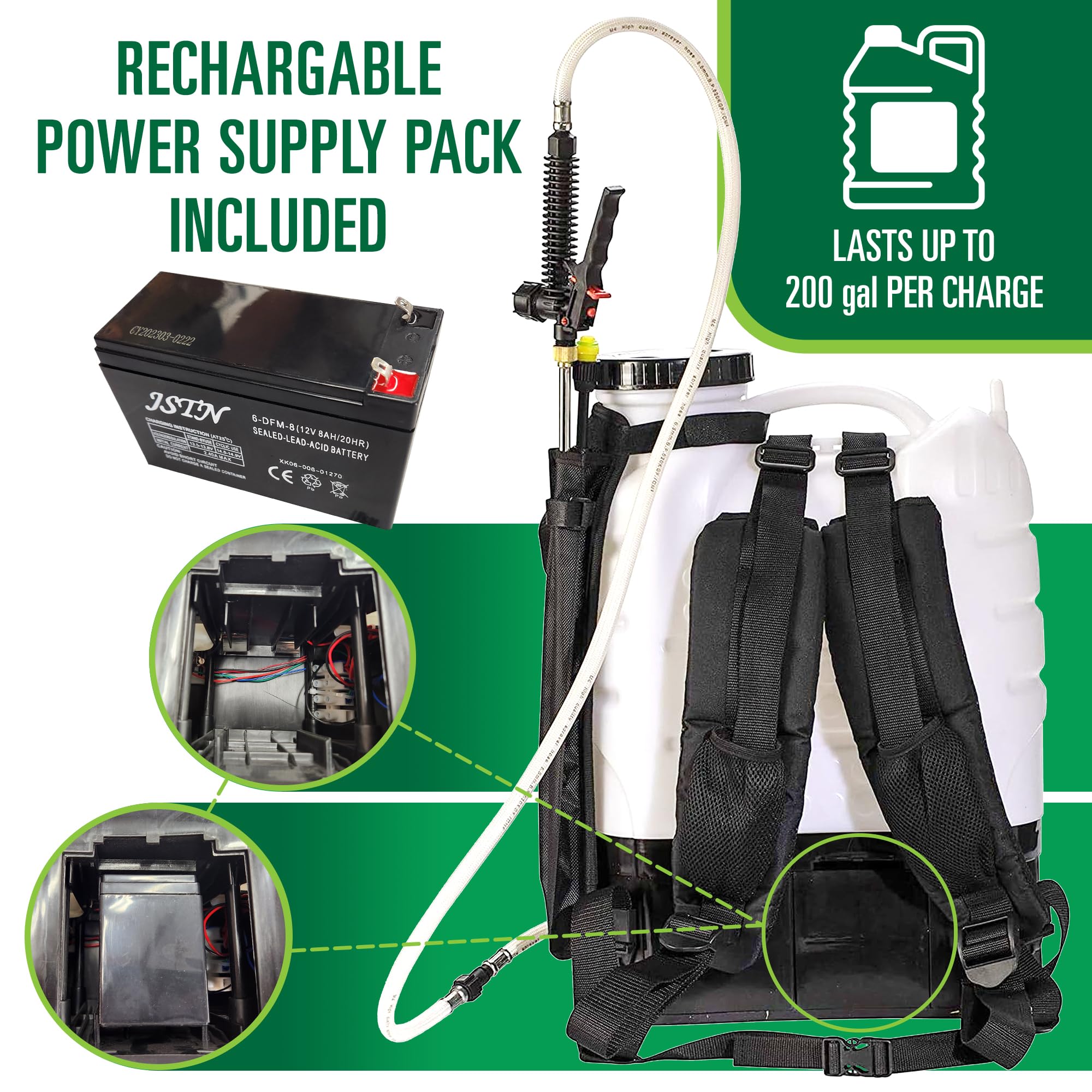 MY4SONS M4 Cordless Battery Powered Backpack Sprayer - 4 Gallon Capacity with 15ft Hose, Includes Rechargeable Battery & Charger, Adjustable Stainless Steel Nozzles - Perfect for Lawn Care, Garden Spraying, Pest Control & Agricultural Use - Silver (Model M4)