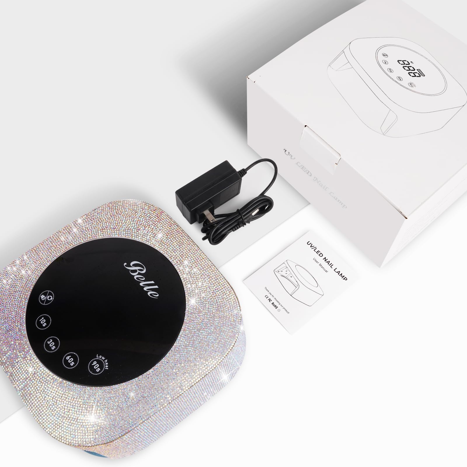 Professional UV LED Nail Lamp for Gel Nails - 4 Timer Modes, Fast Drying with Diamond Rhinestone Decor - Perfect for Home Manicures, Nail Salons & DIY Nail Art