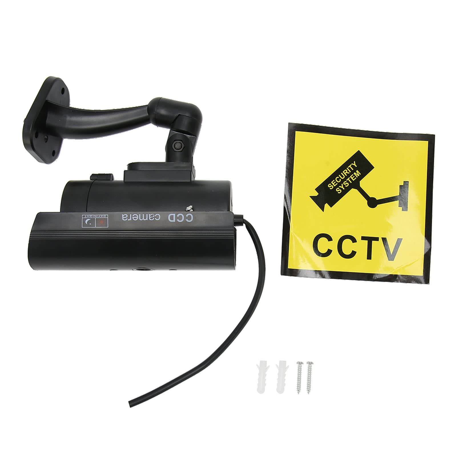 Realistic Fake Security Camera with Red Flashing Light & Warning Sticker - Dummy Surveillance Camera for Home, Office & Outdoor Use