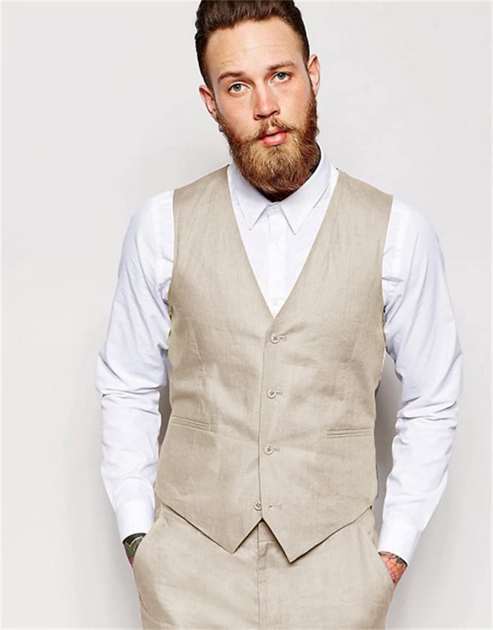 Men's 2-Piece Casual Linen Suit Set - Summer Beach Wedding Groomsmen Outfit with Slim Fit Vest & Short Pants | Perfect for Beach Weddings, Tropical Vacations & Summer Parties