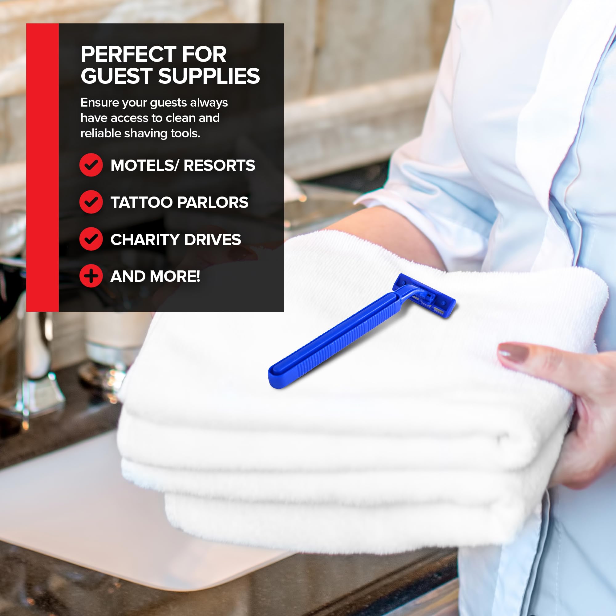 Bulk Disposable Razors 100 Pack - Twin Blade Razors for Men & Women, Individually Wrapped Shaving Razors for Travel, Tattoo Equipment, Care Packs, BnB Toiletries - Perfect for Home Use, Hotels, Grooming Kits & Emergency Shaving Needs