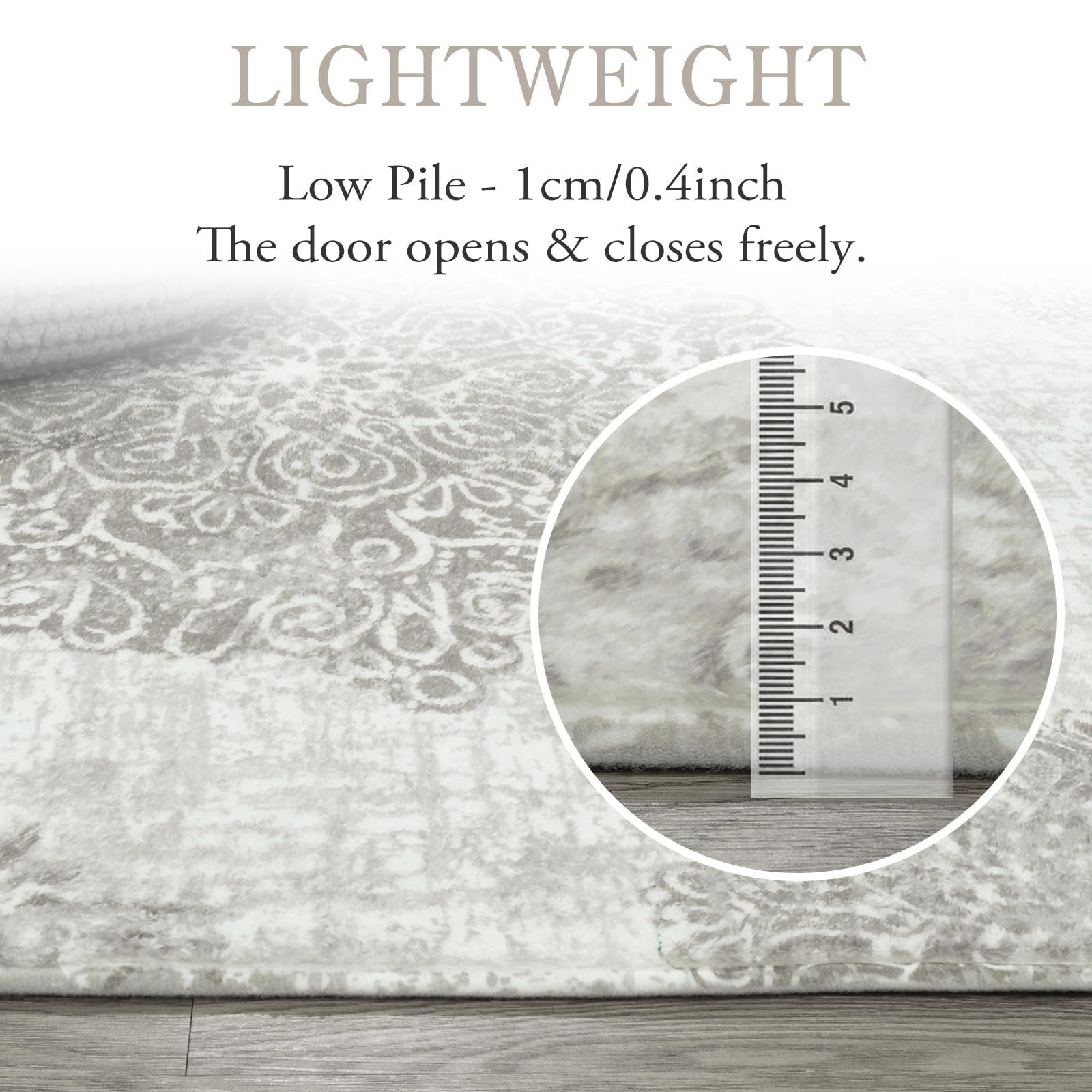 Lahome Medallion Round Rug 4ft - Washable Non-Slip Circle Area Rug for Entryway, Bathroom, Office, Bedroom & Laundry Room - Ultra-Thin Gray Accent Throw Rug - Perfect for High-Traffic Areas & Cozy Home Decor