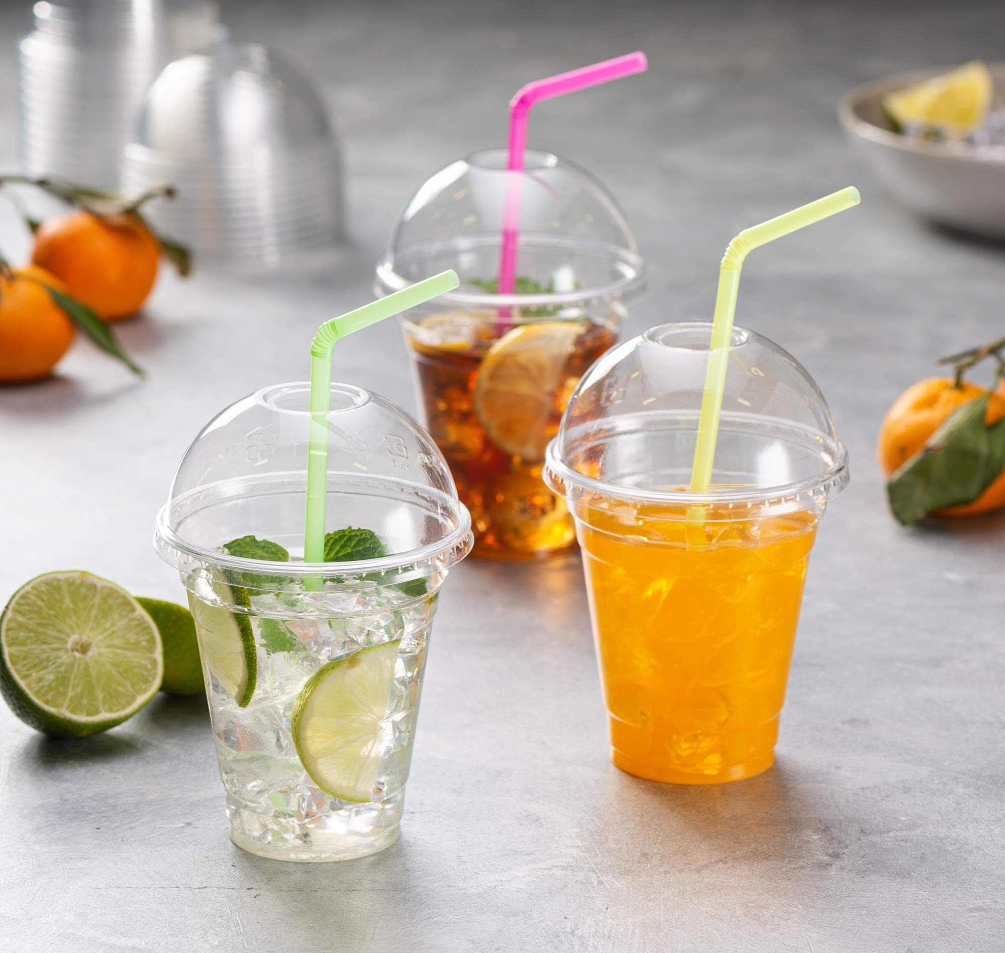 100 Sets - 12 Oz Clear PET Plastic Cups with Dome Lids for Iced Coffee, Cold Drinks, Milkshakes, Smoothies - Disposable Party Cups for Restaurants, Cafes, and Events