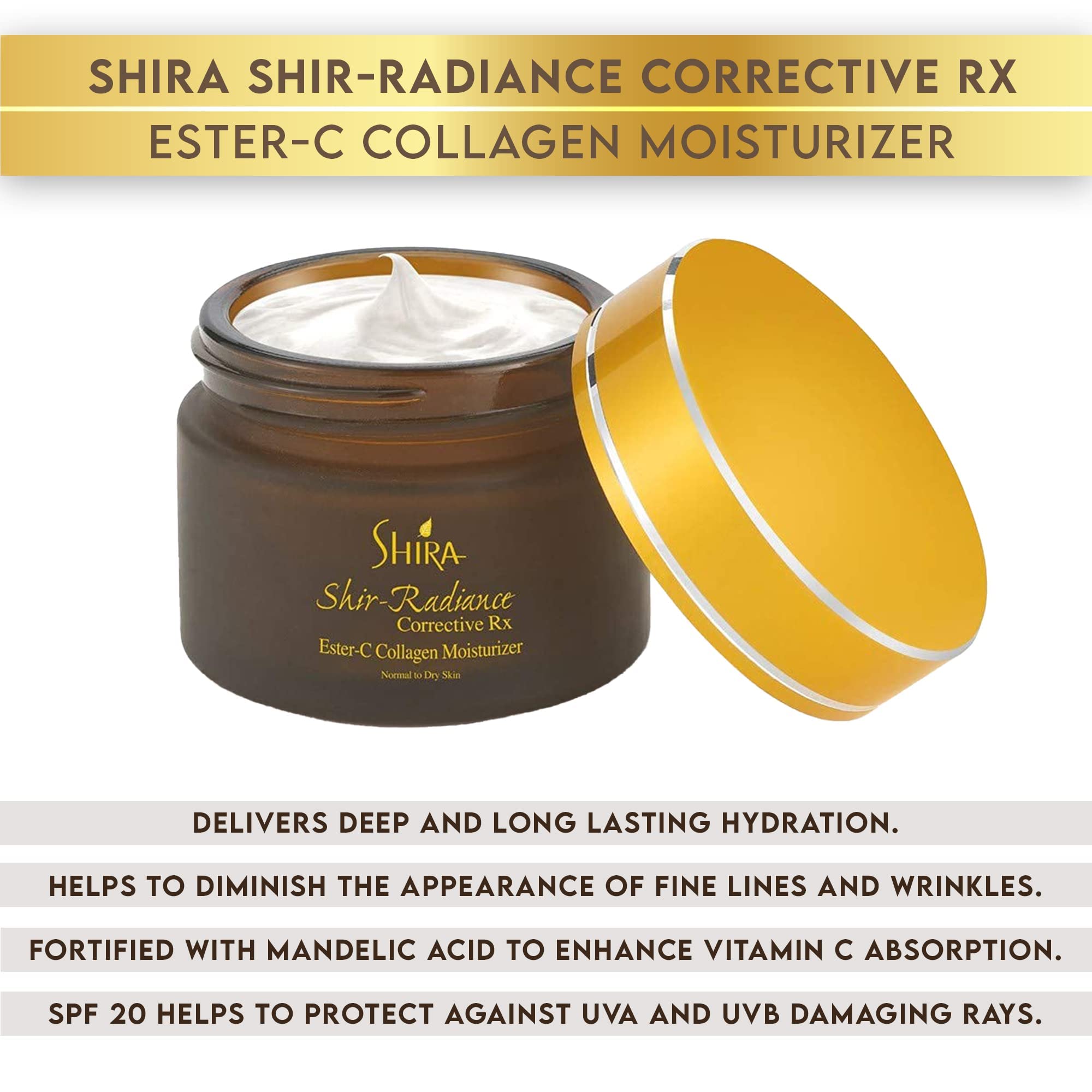 Shir-Radiance Corrective Rx Ester-C Collagen Moisturizer with Vitamin C - UVA/UVB Protection for Fine Lines & Wrinkles - Anti-Aging Face Cream (Pack of 2, 50ml Each) - Perfect for Daily Skincare Routine & Nighttime Hydration