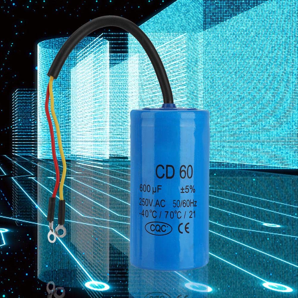 250V AC 600uF 50/60Hz CD60 Motor Run Capacitor with Wire - High Performance Start Capacitor for Air Compressor, HVAC, Fan & Pump Motors - Durable Replacement Part for Home & Industrial Applications