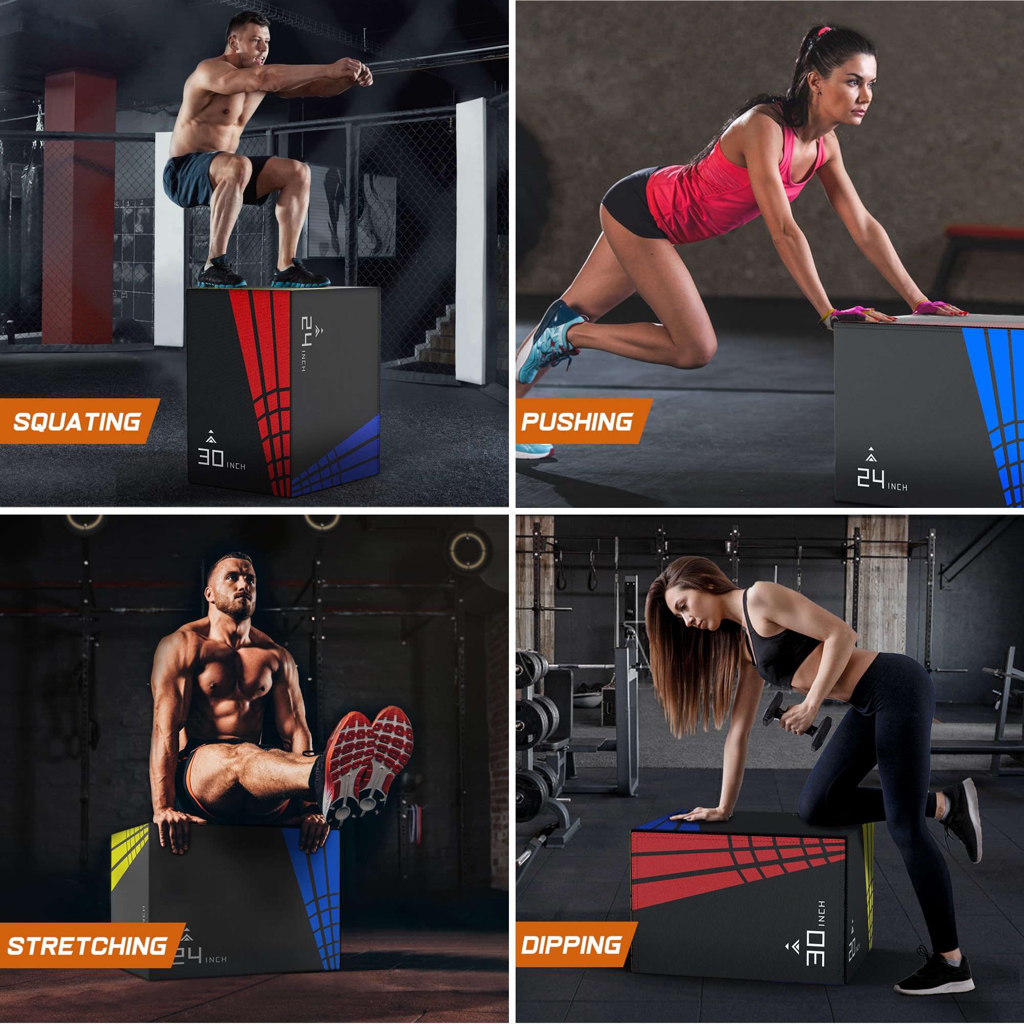 GIKPAL 3-in-1 Plyo Box - Heavy Duty Foam Core with Non-Slip Surface, 440lb Weight Capacity - Perfect for CrossFit, Home Gym & Plyometric Training - Ideal for Box Jumps, Step-Ups & Strength Exercises