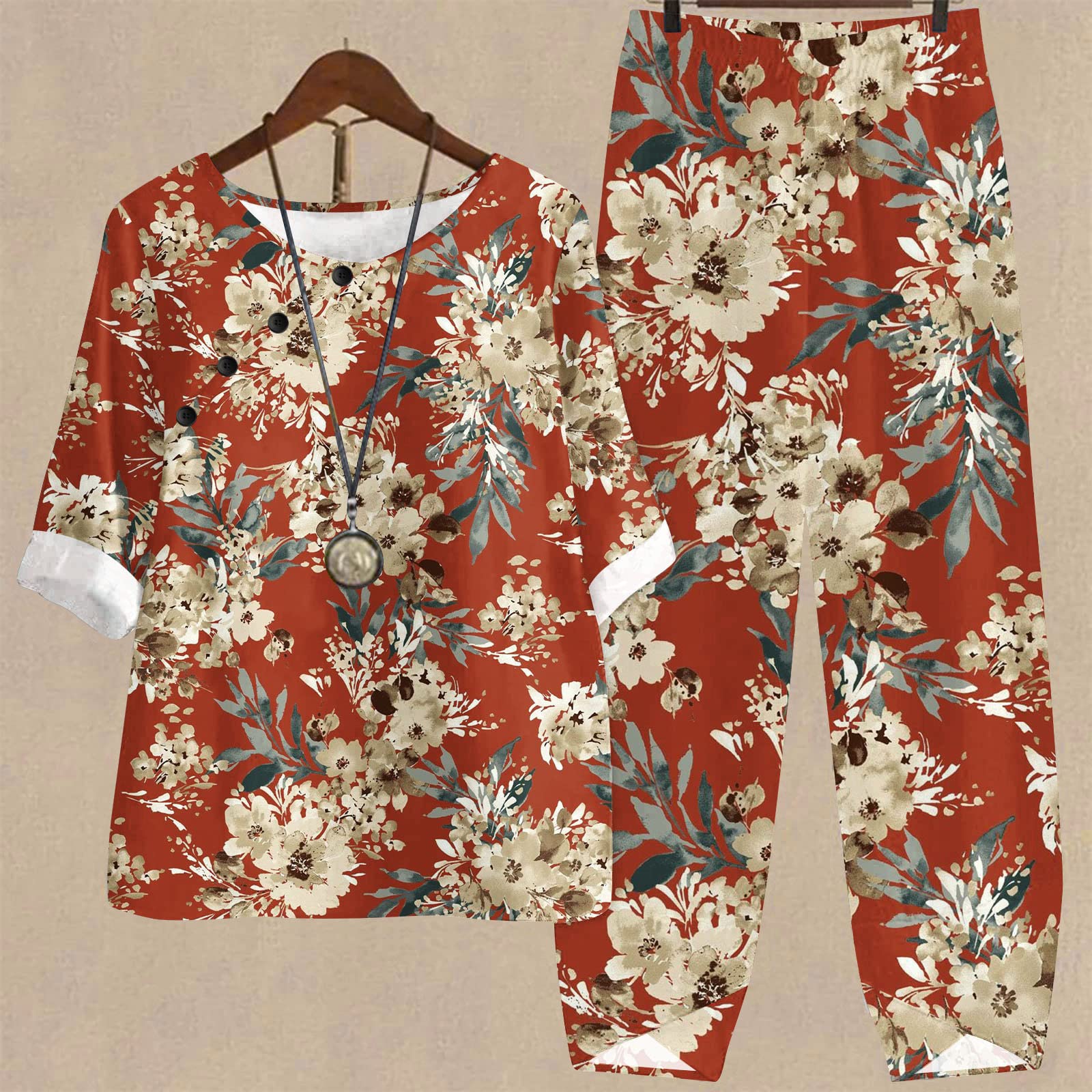 Women's 2-Piece Cotton Linen Lounge Set - Oversized Wide Leg Pants & Top Comfy Travel Outfit | Soft Casual Pajama Set for Home, Vacation & Relaxation | Breathable Summer Loungewear for Women