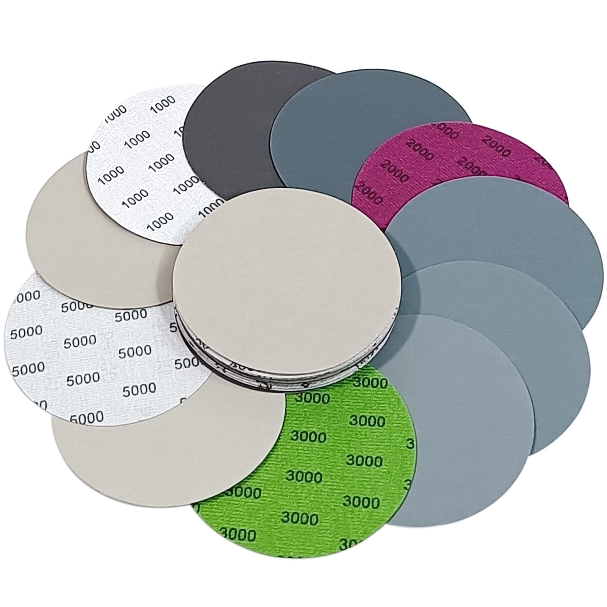 24PCS 5 Inch #1000-#5000 Grit Hook and Loop Wet Dry Sanding Discs - 1000/1200/1500/2000/2500/3000/4000/5000 Grit Sandpaper for Random Orbital Sander & Grinder - Perfect for Woodworking, Metal Polishing & Auto Body Sanding