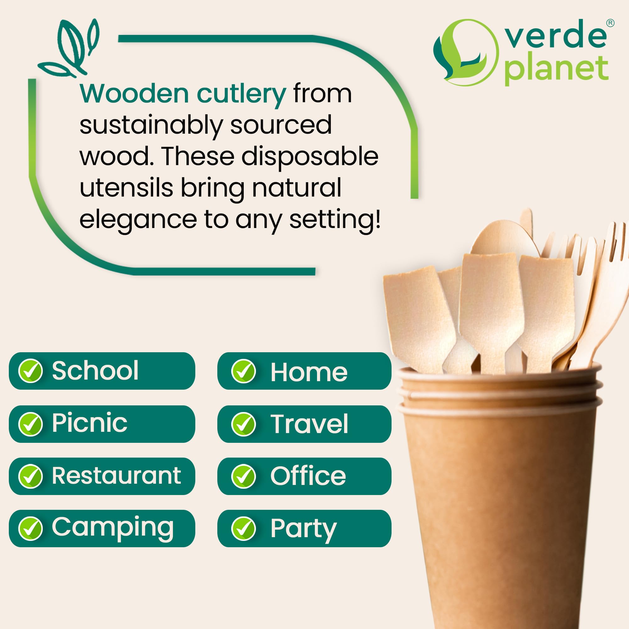 Verde Planet Birch Wooden Mini Spoons - 100 Count Disposable Compostable Tasting Spoons (3.75 Inches) - Biodegradable Eco-Friendly Dessert & Ice Cream Spoons for Parties, Catering, and Sampling Events