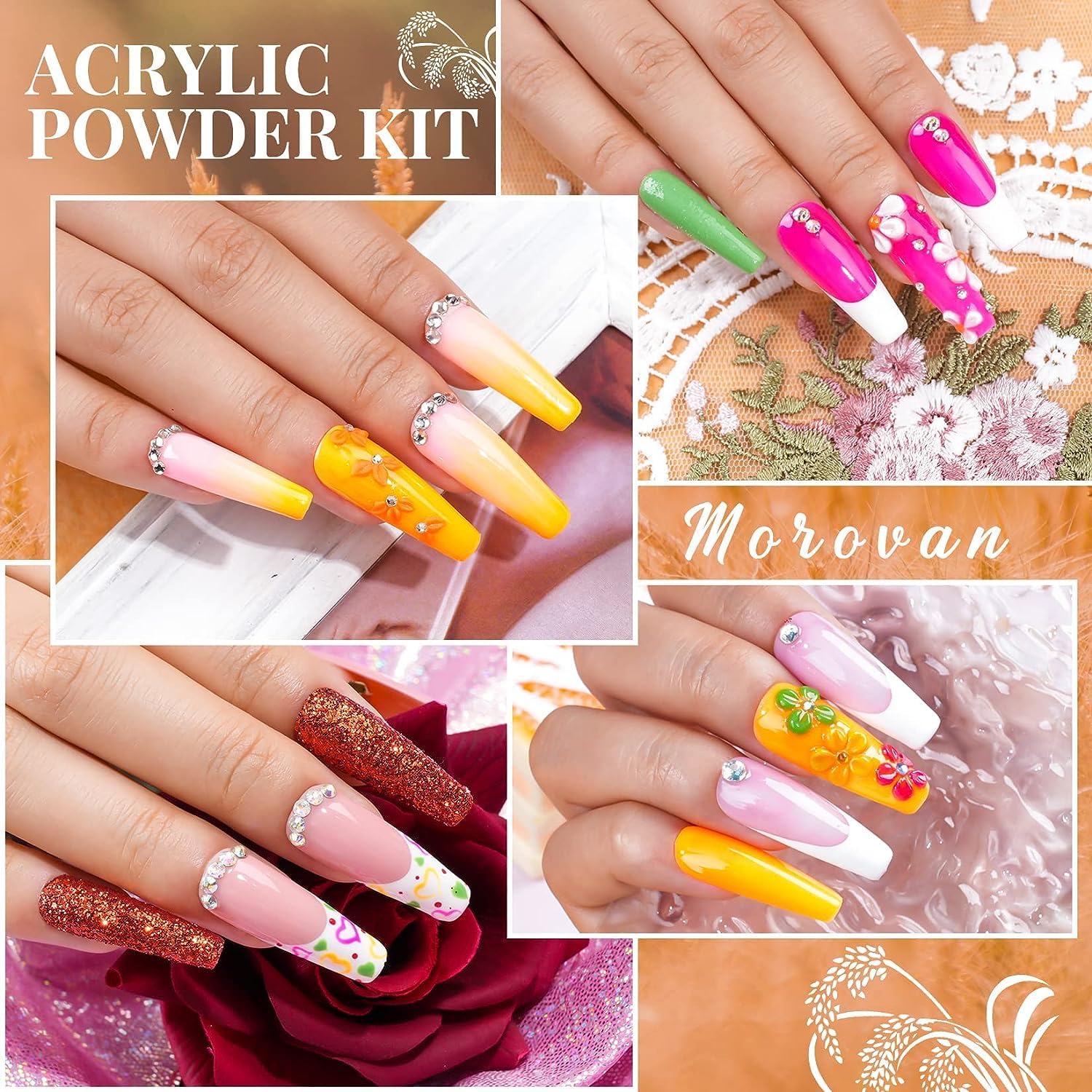 Morovan Professional Acrylic Nail Kit for Beginners - Complete DIY Nail Art Set with All Essential Supplies for Home Manicures & Salon-Quality Nails | Perfect for Gel Extensions, French Tips, and Nail Art Designs