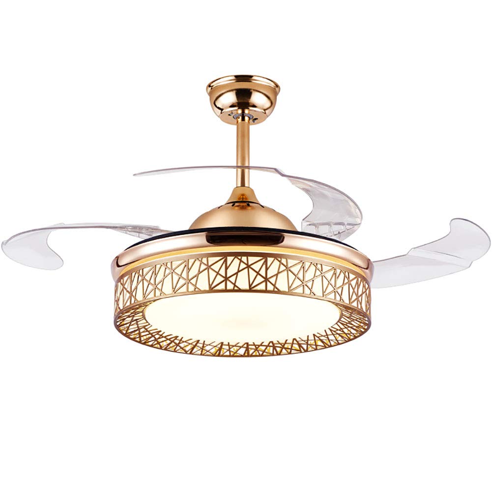 OUKANING 42 Inch Smart LED Ceiling Fan with Retractable Blades - 3 Color Changing Chandelier Style for Living Room, Bedroom & Dining Room
