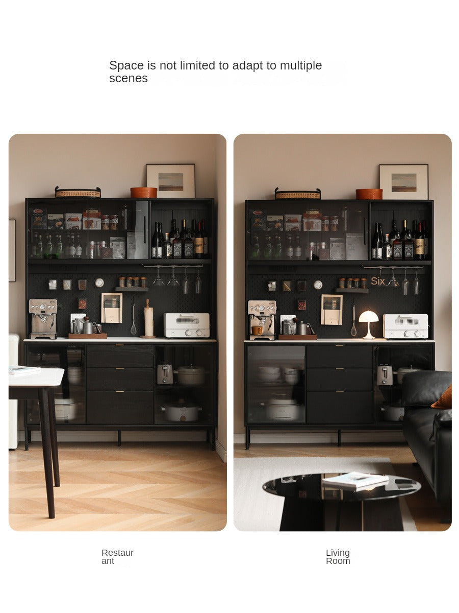 Premium Oak Solid Wood Sideboard with Slate Top - Rustic Dining Room Buffet & Storage Cabinet for Home Decor