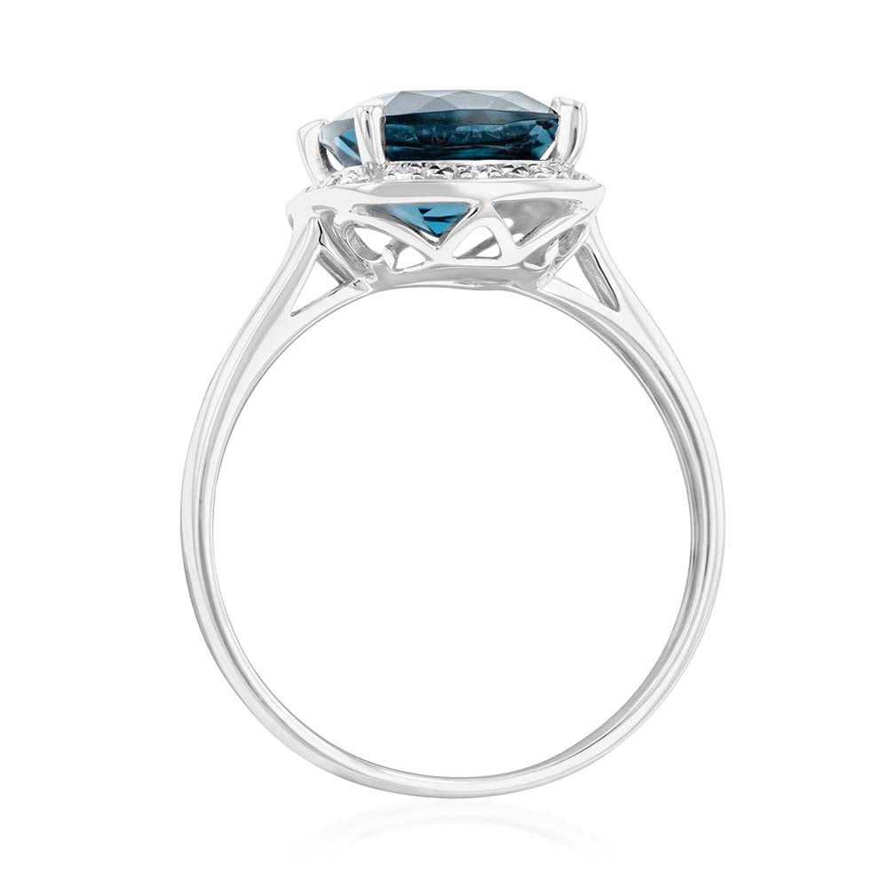 9ct White Gold 2.70ct London Blue Topaz & Diamond Engagement Ring for Women - Elegant Wedding, Anniversary & Special Occasion Jewelry Gift