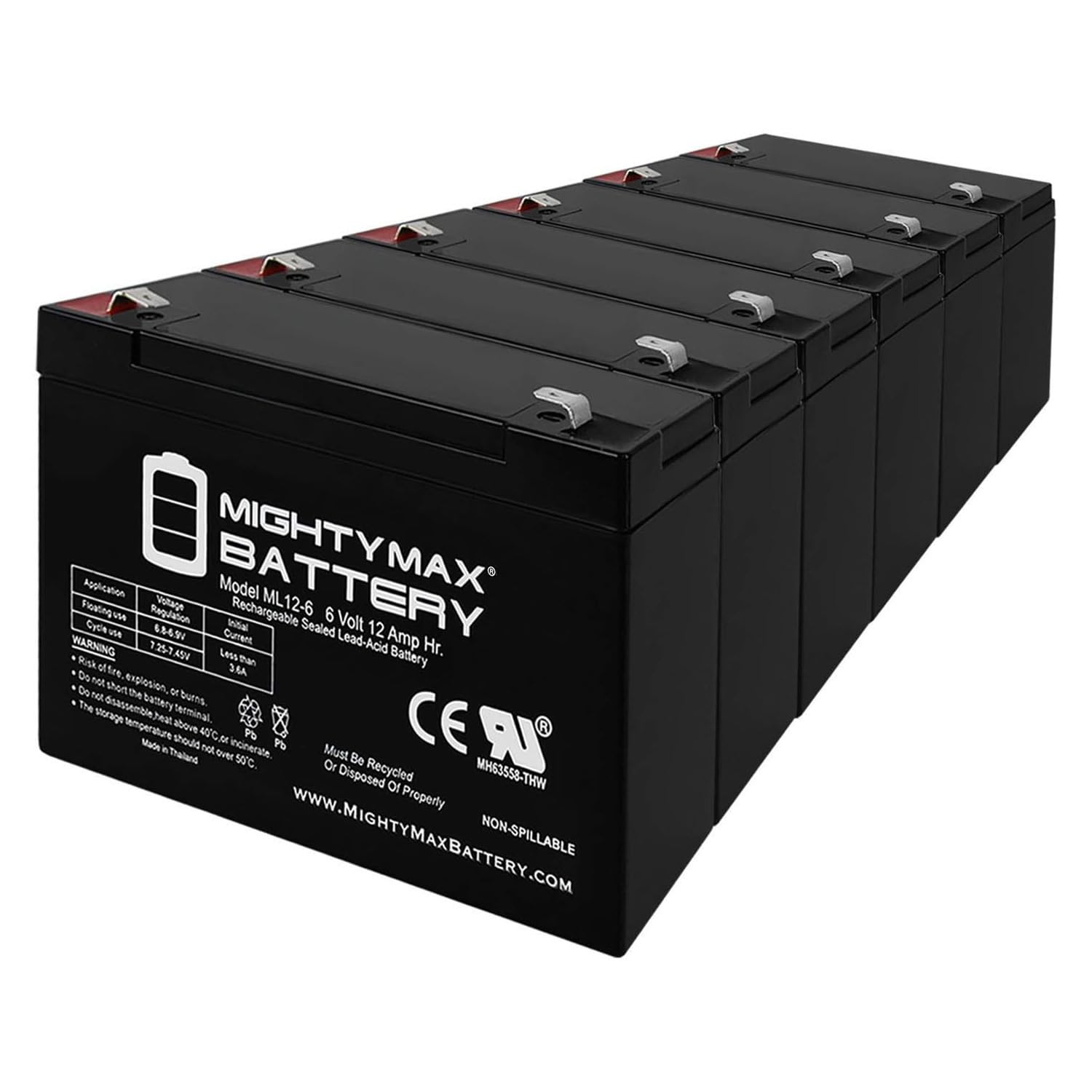 Mighty Max 6V 12AH F2 Rechargeable Battery - Replacement for Emergi Lite LL 12 (6 Pack) - Perfect for Emergency Lighting, Exit Signs, and Backup Power Systems