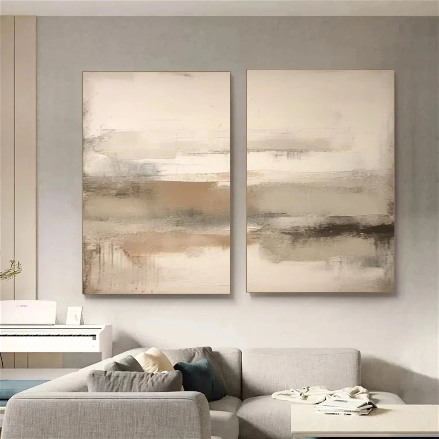 Abstract Tranquility Wall Art Set of 2 - Modern Minimalist Canvas Paintings for Living Room, Bedroom & Office Decor #WS298