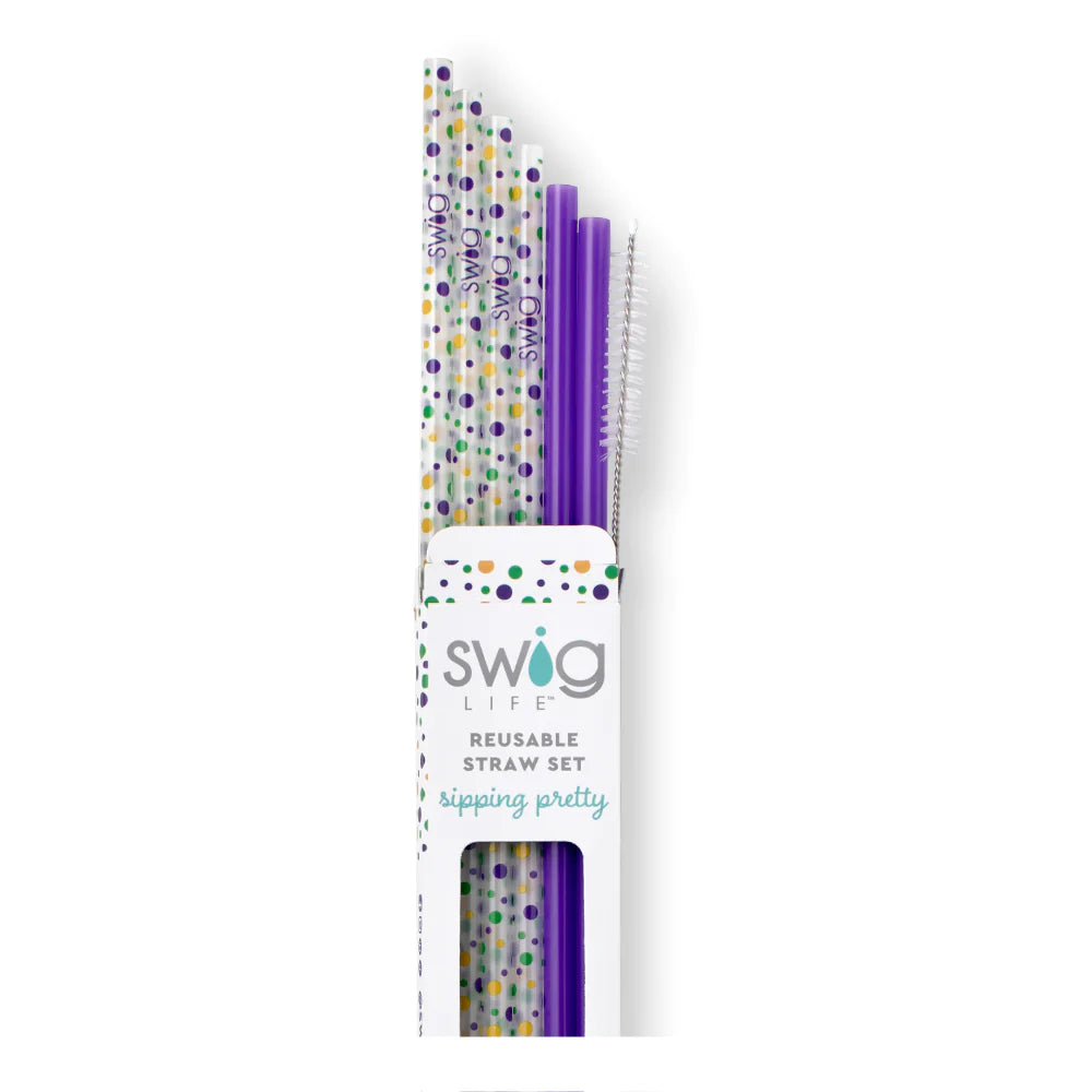 Hey Mister! + Purple Reusable Straw Set - Eco-Friendly Stainless Steel Drinking Straws for Smoothies, Iced Coffee & Cocktails - Perfect for Home, Office & Travel