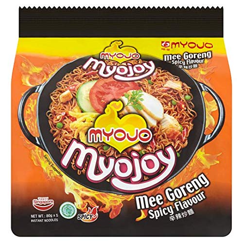 Myojo Instant Noodles 75g/79g/80g - Spicy Mee Goreng 80g (5 Packs x 8) - Quick & Delicious Asian Meal for Office Lunch, College Dorm, or Late Night Snack