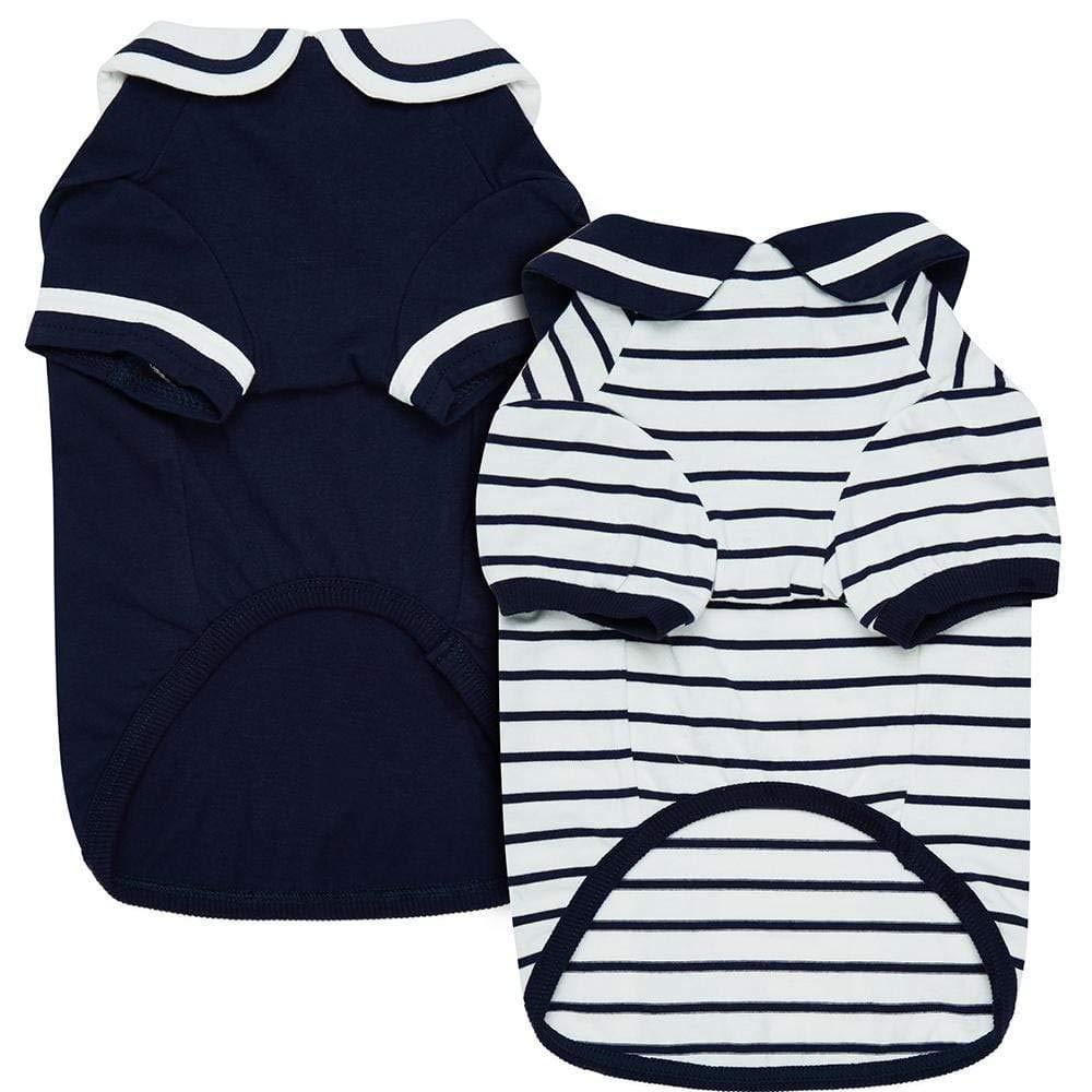 Blueberry Pet Soft & Comfy Summer Cotton Dog T-Shirts - Navy Blue 2 Pack, Sailor Style Tank Top for Small & Medium Dogs (14