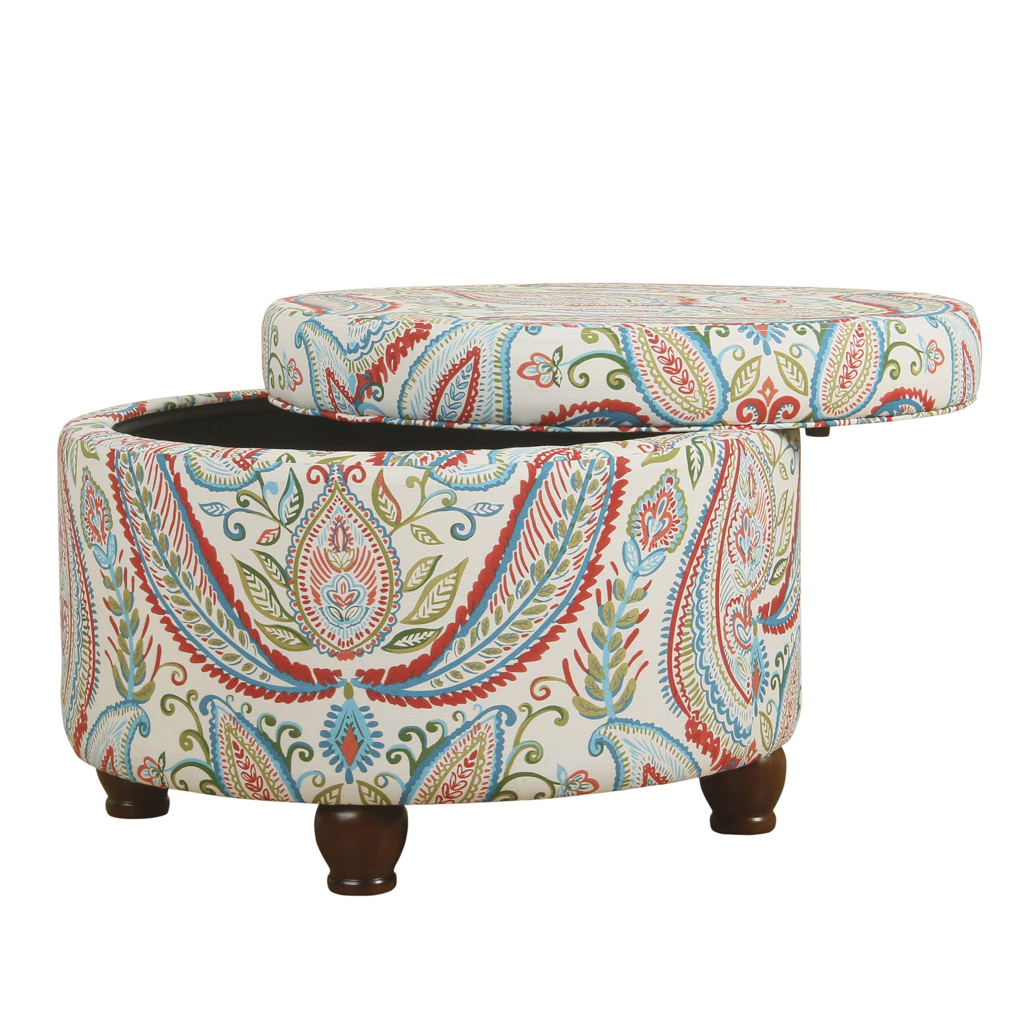 Homepop Upholstered Round Storage Ottoman – Large Paisley Design for Living Room & Bedroom | Versatile Footrest, Seating & Hidden Storage | Perfect for Small Spaces & Home Organization