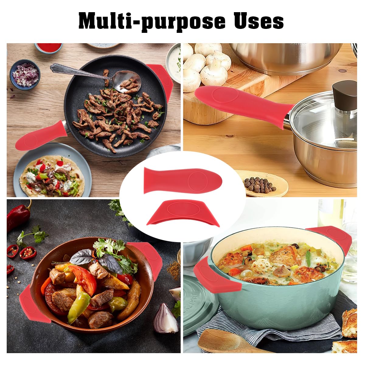 Heat Resistant Silicone Pot Handle Covers (2-Pack) - Cast Iron Skillet Handle Protectors for Frying Pans, Griddles & Cookware - Perfect for Stovetop Cooking, Grilling & Kitchen Safety