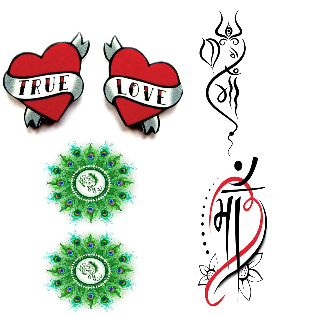 Pack of 4 Temporary Tattoo Stickers - Love Mom Dad Trishul Designs for Men & Women (2x4 Inch) | Waterproof Fake Body Art for Parties, Festivals & Spiritual Events
