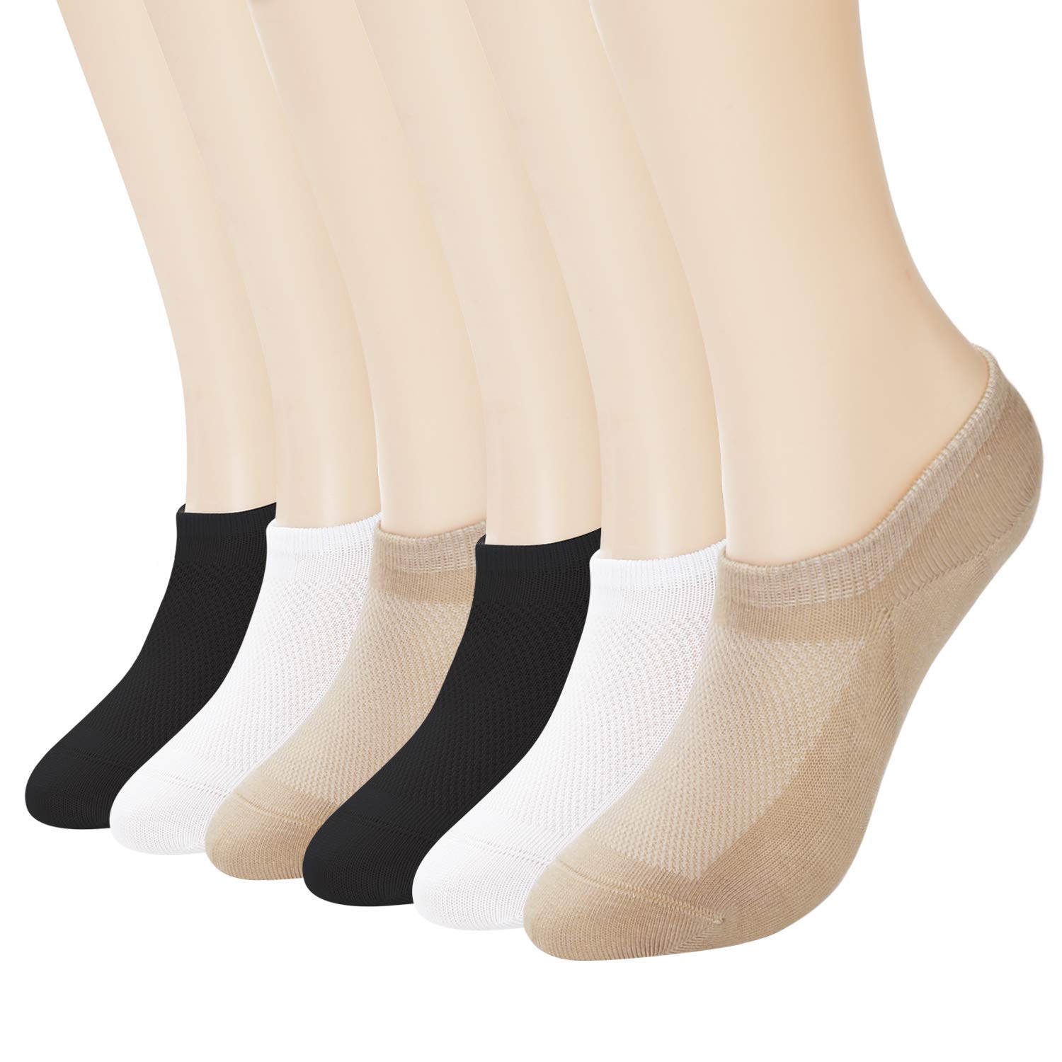 6 Pack Bamboo No Show Socks for Women & Men - Non-Slip Invisible Liner Socks for Flats & Boat Shoes