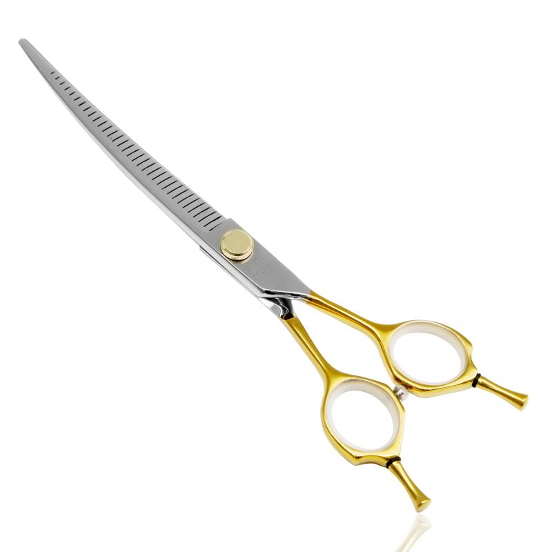 Premium Tauro Pro Line Hair Cutting Scissors - Curved & Thinning Shears, 440C Stainless Steel with Golden Handles (32 Teeth) - Professional Stylist Tools for Salon, Barber & Home Haircuts