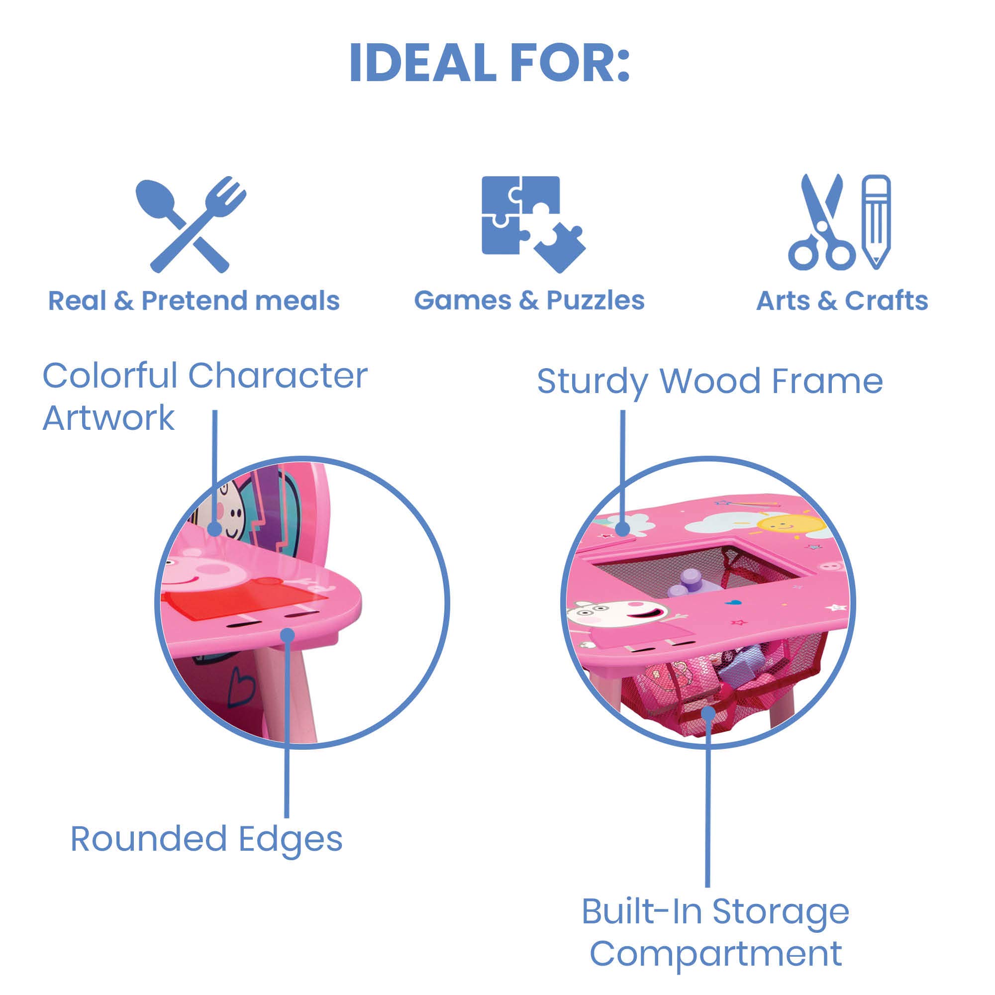 Delta Children Kids Table and Chair Set with Storage (2 Chairs Included) - Ideal for Arts & Crafts, Snack Time, Homeschooling & Homework - Perfect for Playrooms, Daycares & Preschool Learning - Peppa Pig Theme