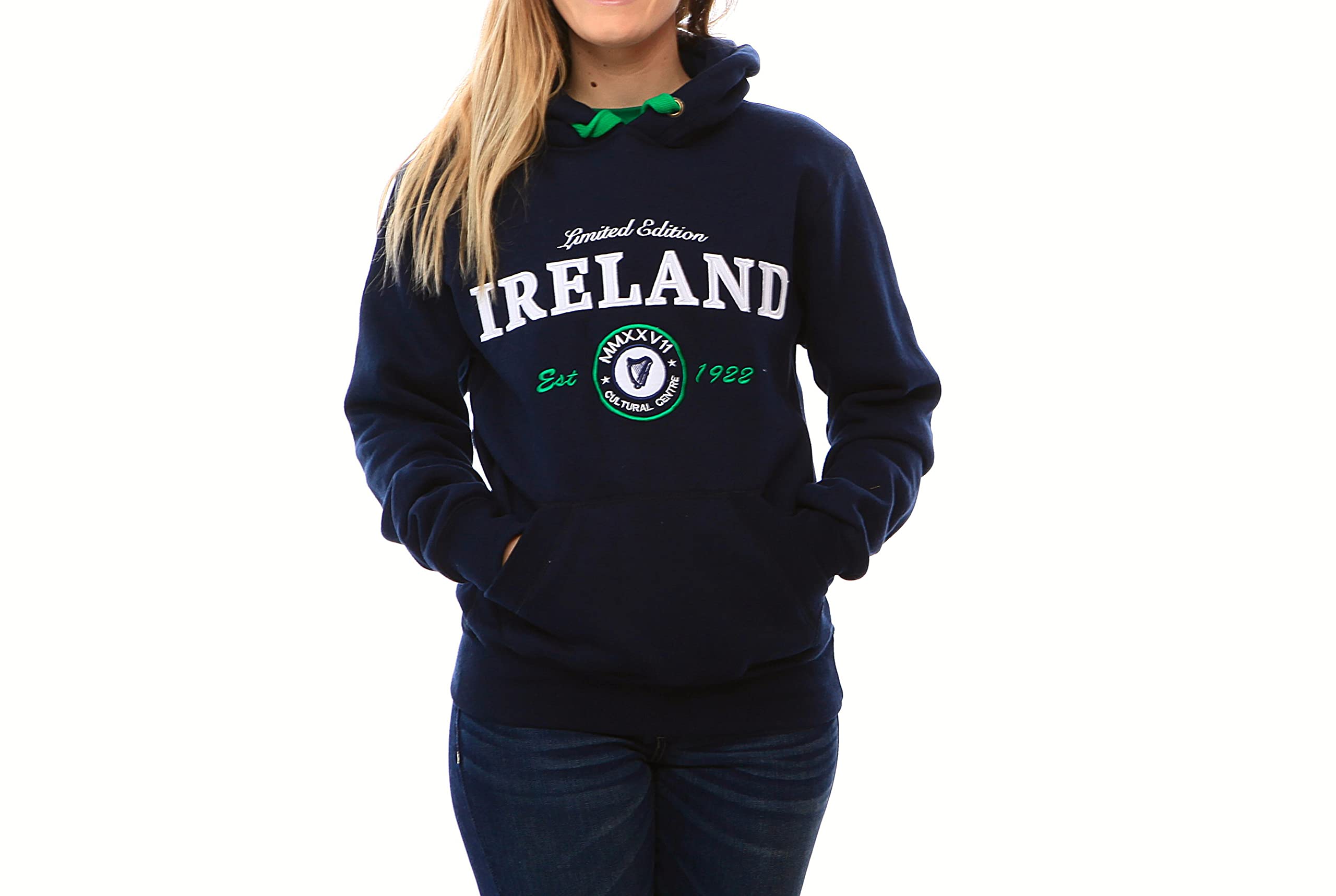 Malham Ireland Limited Edition Navy Hoodie with Harp Crest - Premium Zip Up Sweatshirt for Men & Women - Cozy Winter Wear for Outdoor Activities & Casual Fashion