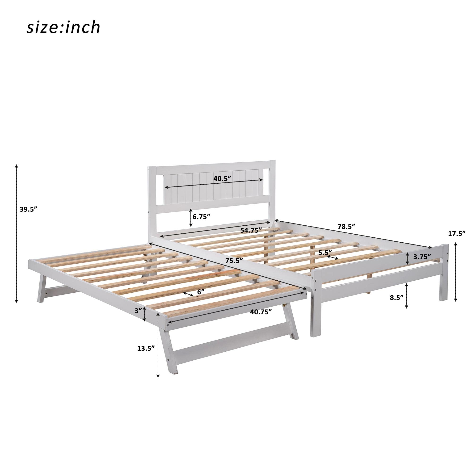 JINS&VICO White Full Size Wooden Platform Bed with Headboard & Trundle Set - Wood Slat Support, Easy Assembly - Perfect for Guest Rooms, Kids' Bedrooms & Small Spaces