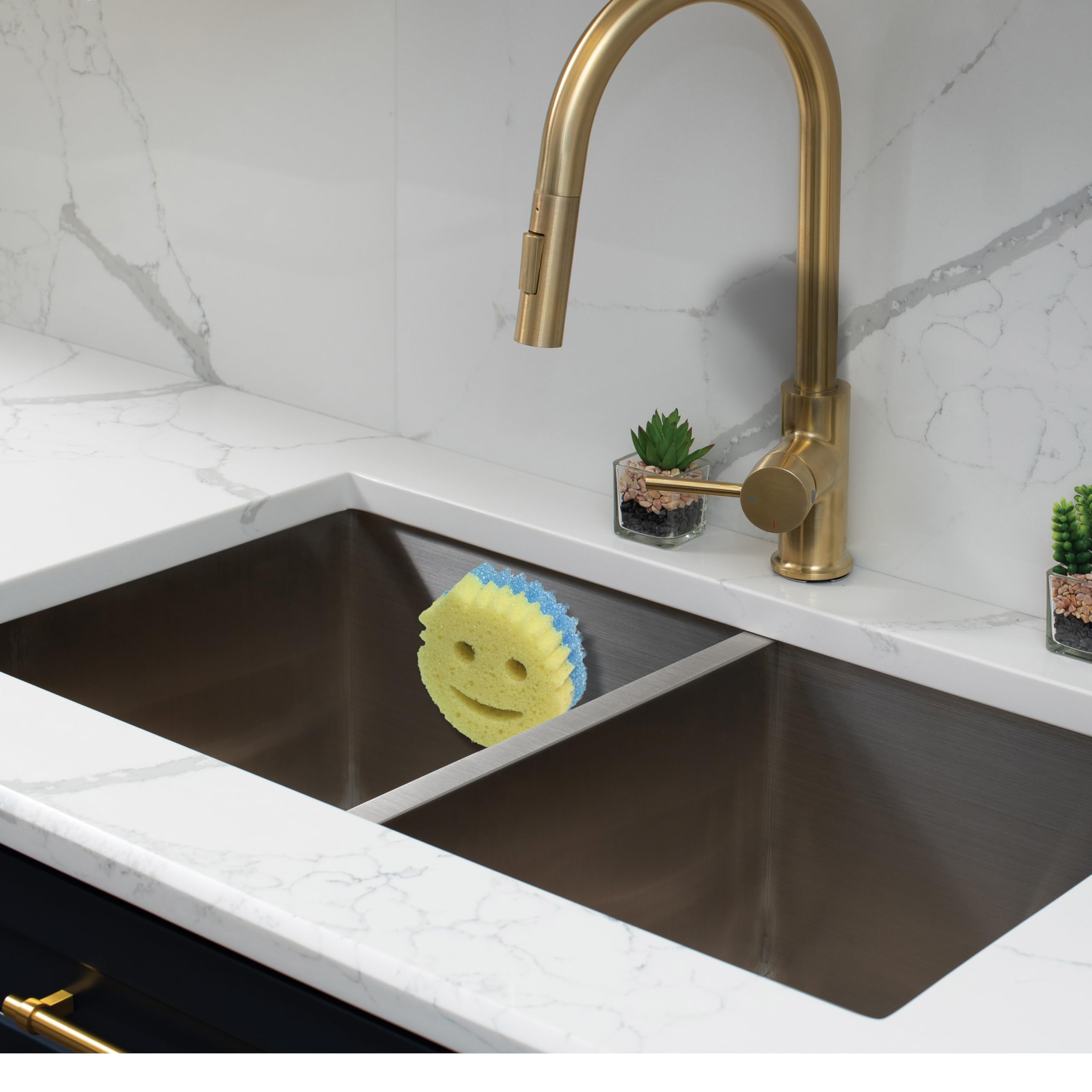 The Daddy Caddy - 2 Pack White Kitchen Sink Sponge Holder with Strong Suction Cup - Smiley Face Organizer for Sponges & Scrubbers - Keeps Countertops Clean & Dry - Perfect for Kitchen, Bathroom, and Office Sink Organization