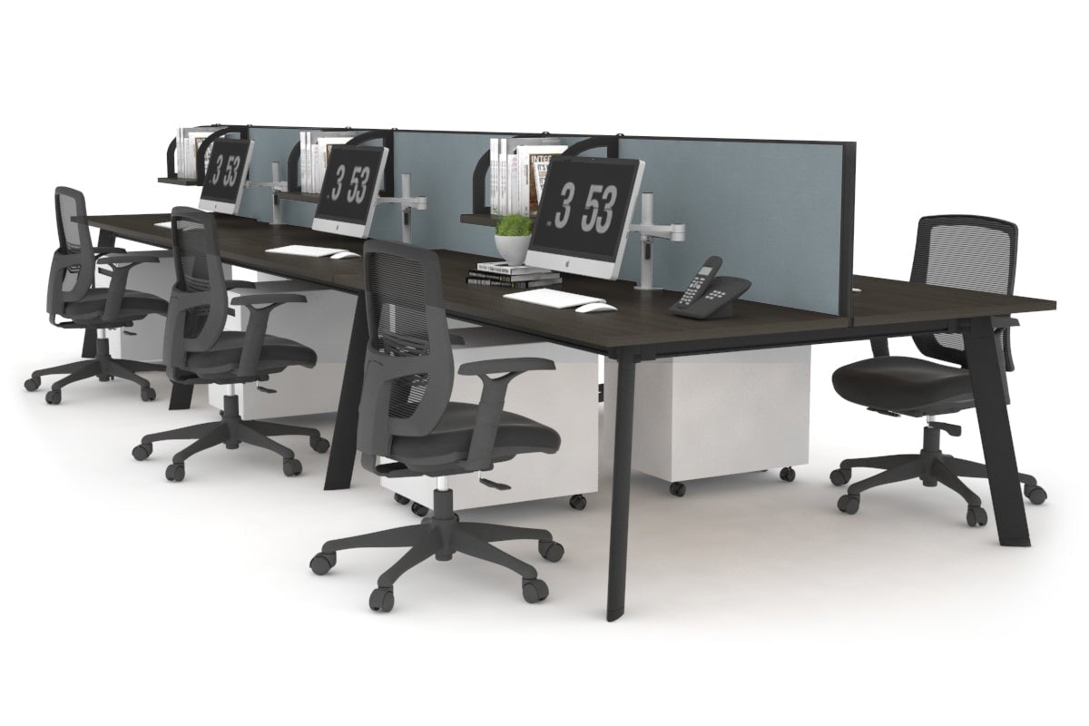 6-Person Office Workstation with Black Frame - 1800L x 700W Dimensions - Ideal for Collaborative Workspaces, Call Centers & Open Office Layouts