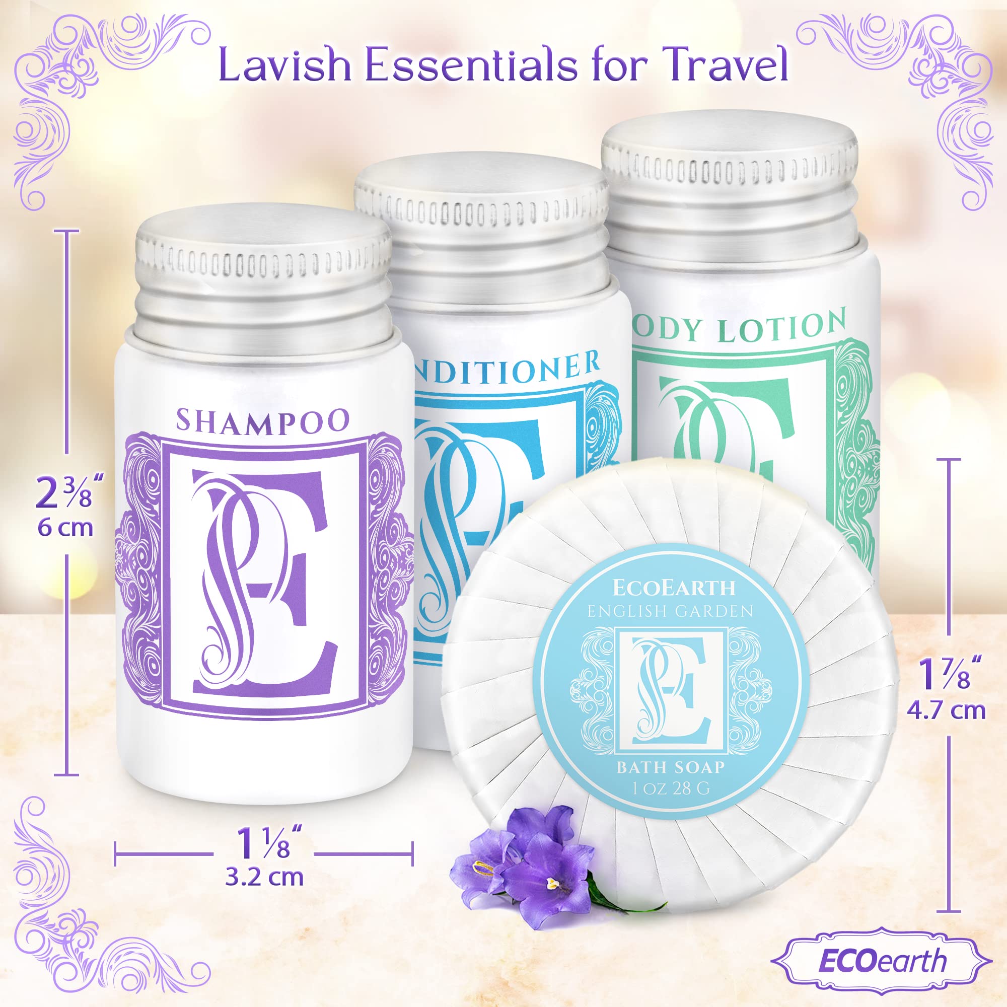 Premium 1 Oz Travel & Hotel Amenities Set (200 Pieces) - 50 Round Soaps, 50 Shampoos, 50 Conditioners & 50 Lotions | Eco-Friendly Guest Toiletries in Gift Packaging | Perfect for Hotels, Spas, Weddings & Corporate Events