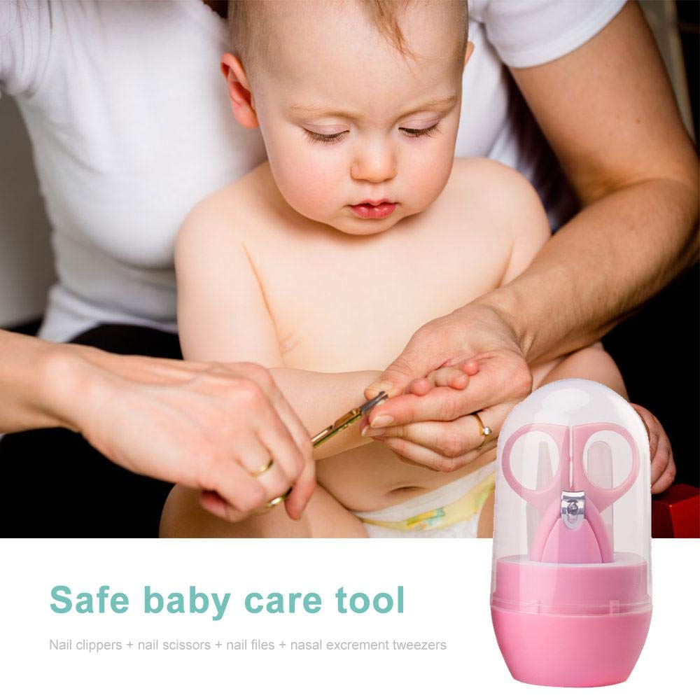 Volwco Baby Nail Clippers Kit - 4 Piece Nail Care Set with Scissors, Clipper, Nasal Tweezer & File for Newborns, Infants, Toddlers & Kids (Pink) | Safe & Gentle Grooming for Baby's Daily Care Routine