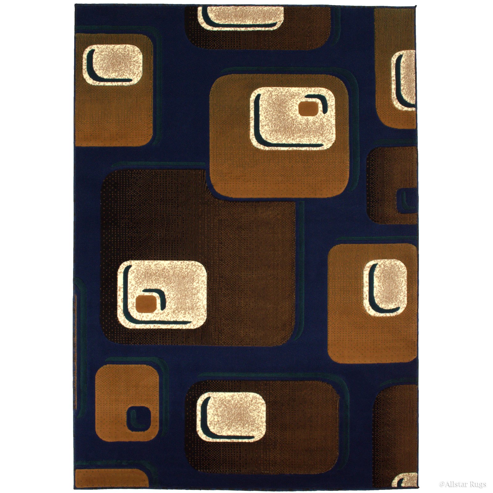 Allstar 5x7 Navy Blue & Mocha Modern Machine Carved Rectangular Accent Rug with Ivory Geometric Design - 5'2