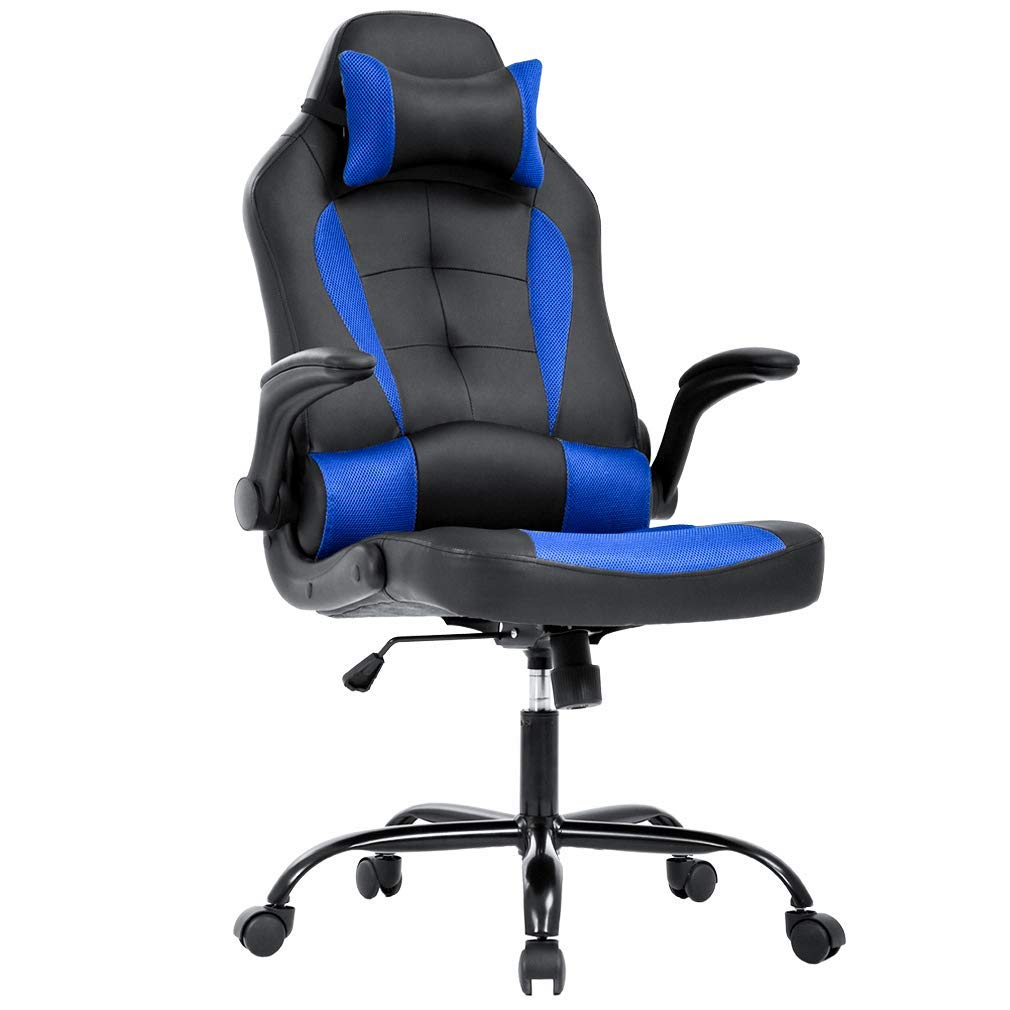 Ergonomic Gaming Chair with Lumbar Support & Massage Function - Heavy Duty PC Racing Office Chair with Adjustable Headrest & Flip-Up Arms - Perfect for Home Office, Gaming & Workstations - Blue