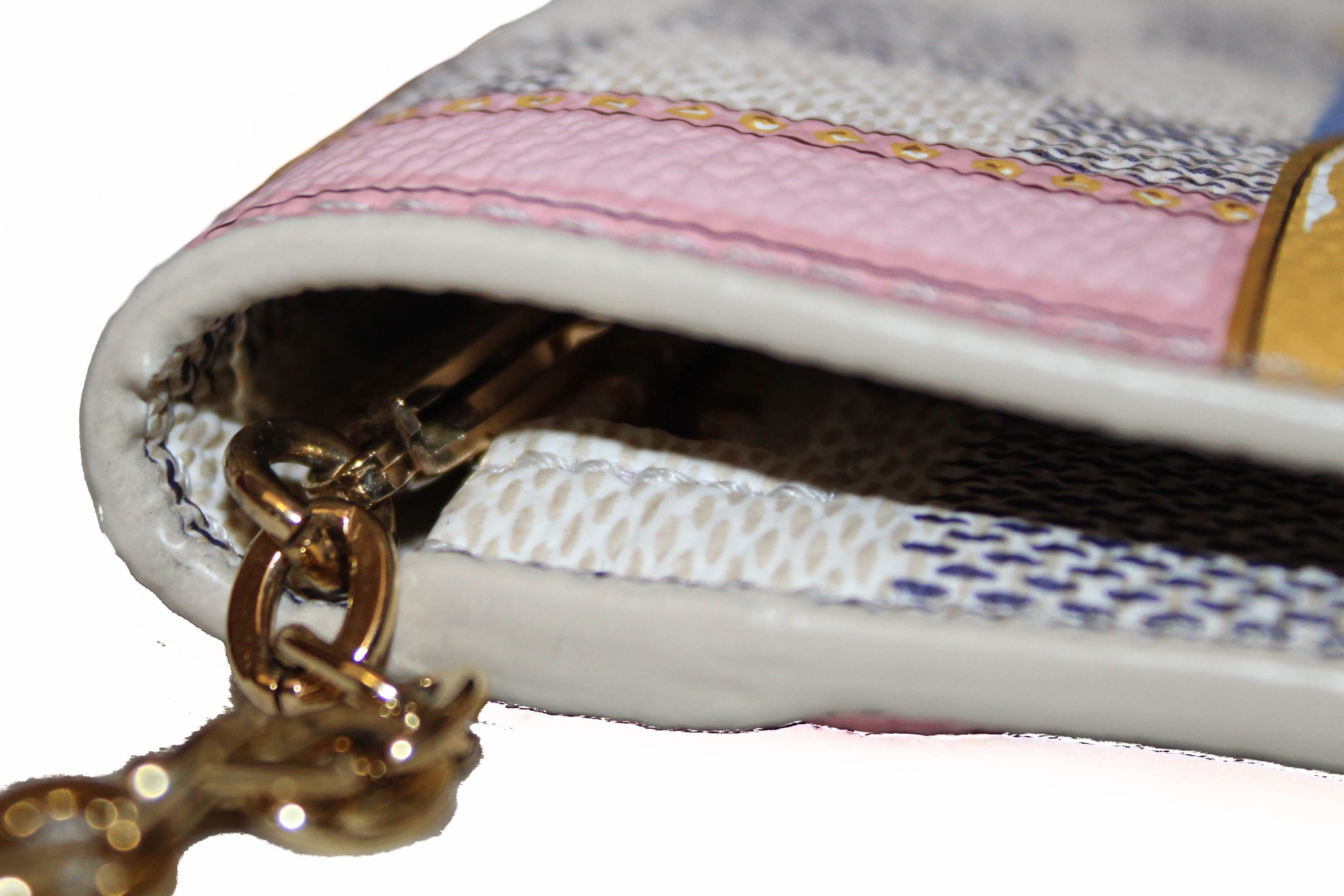 Authentic Louis Vuitton Damier Azur Canvas Weekend Pochette Shoulder Bag with Gold Chain Strap - Perfect for Travel, Date Night & Everyday Luxury Accessory