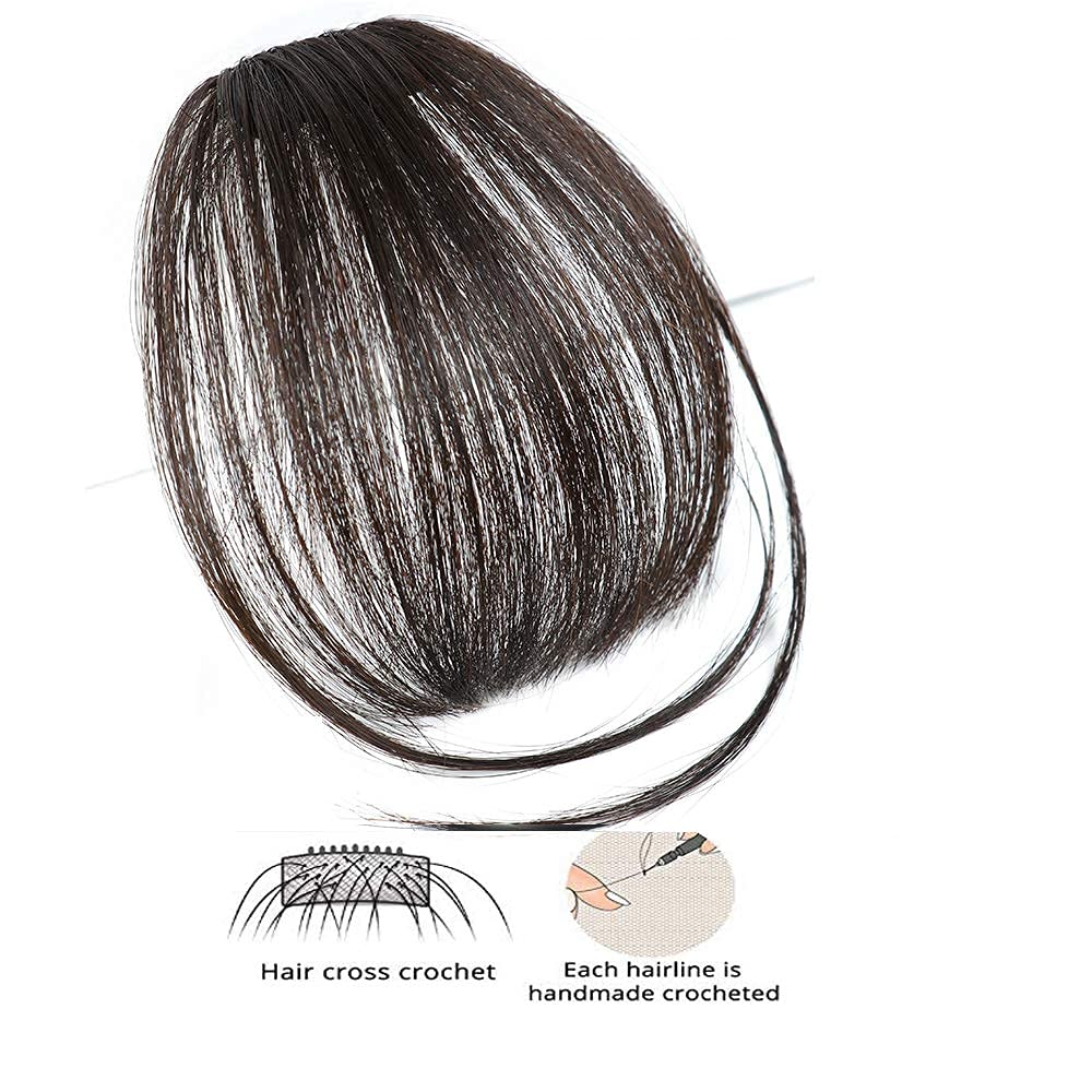 STAR WORK Clip in Bangs Human Hair Wispy Fringe with Temples - Natural Looking Hairpieces for Women, Flat Neat Bangs Hair Extension | Perfect for Daily Wear, Cosplay & Hairstyle Transformations