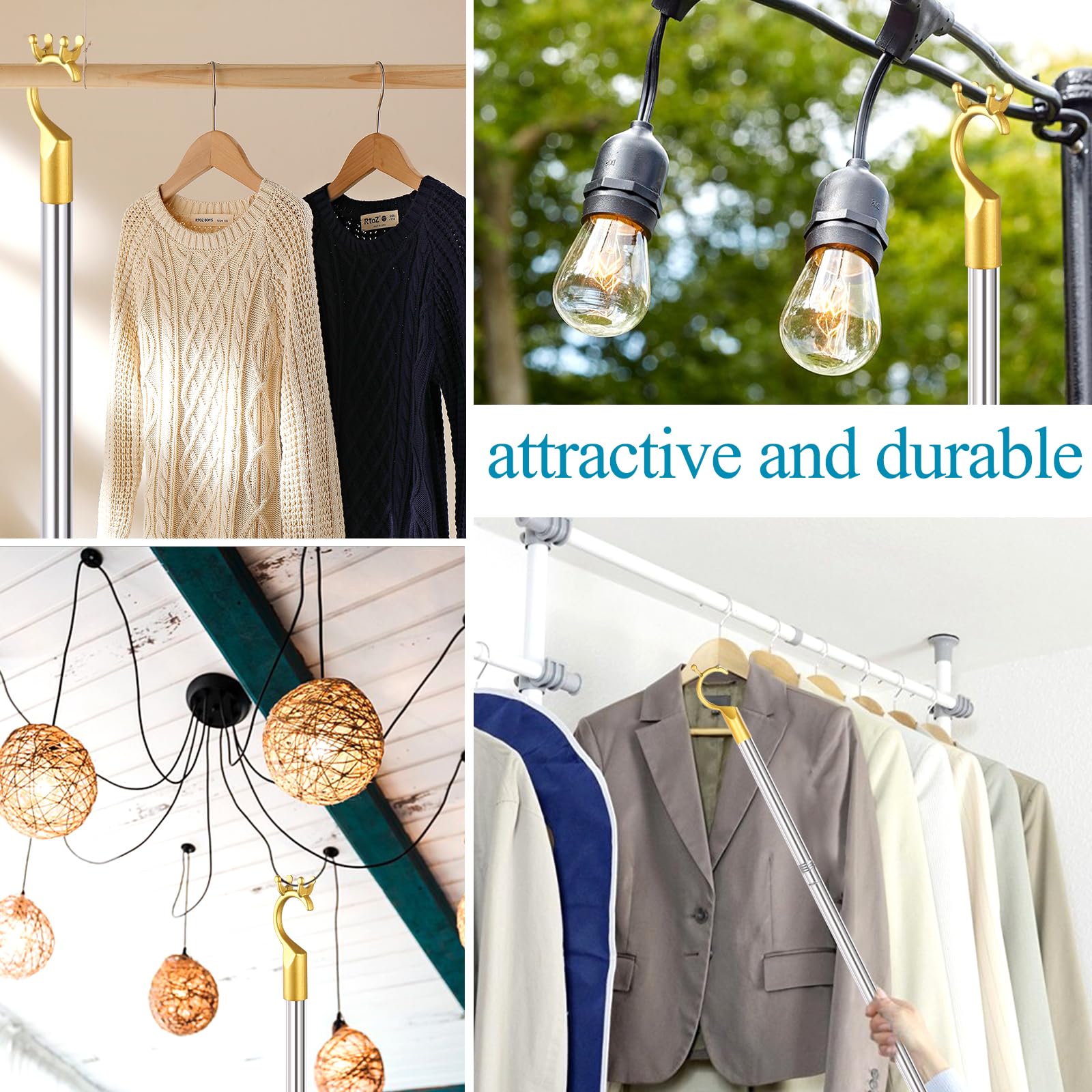 Adjustable Stainless Steel Clothes Hanging Rod (26-55 inches) - Lightweight & Sturdy Closet Hook Rod for Wardrobe, Laundry Room, or Dorm Organization