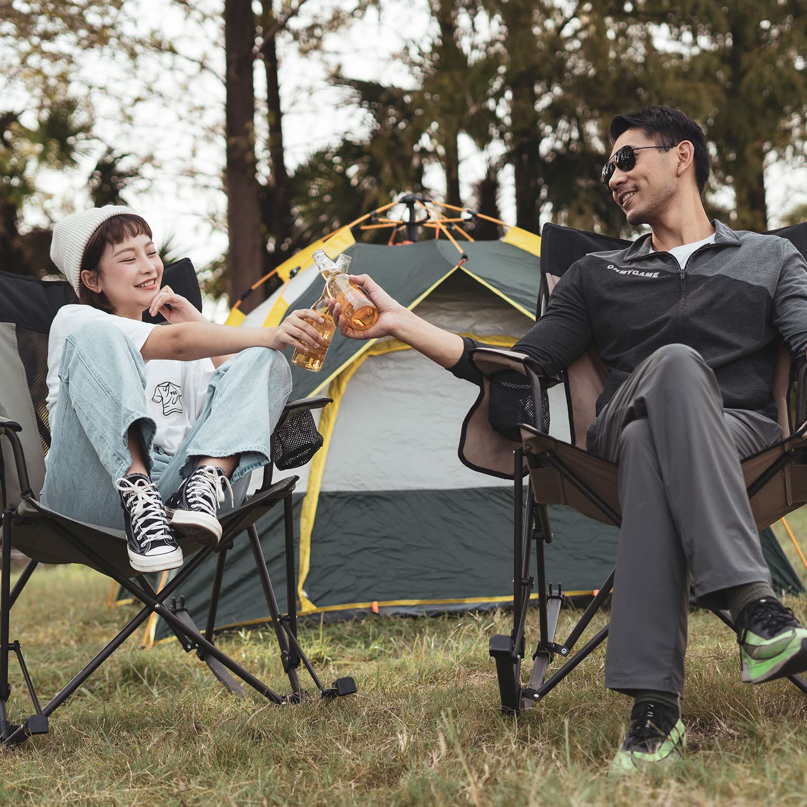 **SUNNYFEEL Portable Folding Camping Rocking Chair with Cup Holder & Storage Pocket - Lightweight Mesh Back Recliner for Beach, Outdoor, Travel, Picnic, Patio - Includes Carry Bag for Easy Transport | Perfect for Relaxing in Backyard, Camping, or Beach Vacations**