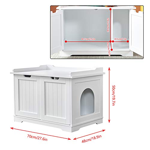 4HOMART Yvonne & F.L.A.M. Large Wooden Cat Litter Box Enclosure - Sturdy Indoor Cabinet with Storage, End Table Design - Perfect for Living Room, Bedroom, or Office Hideaway