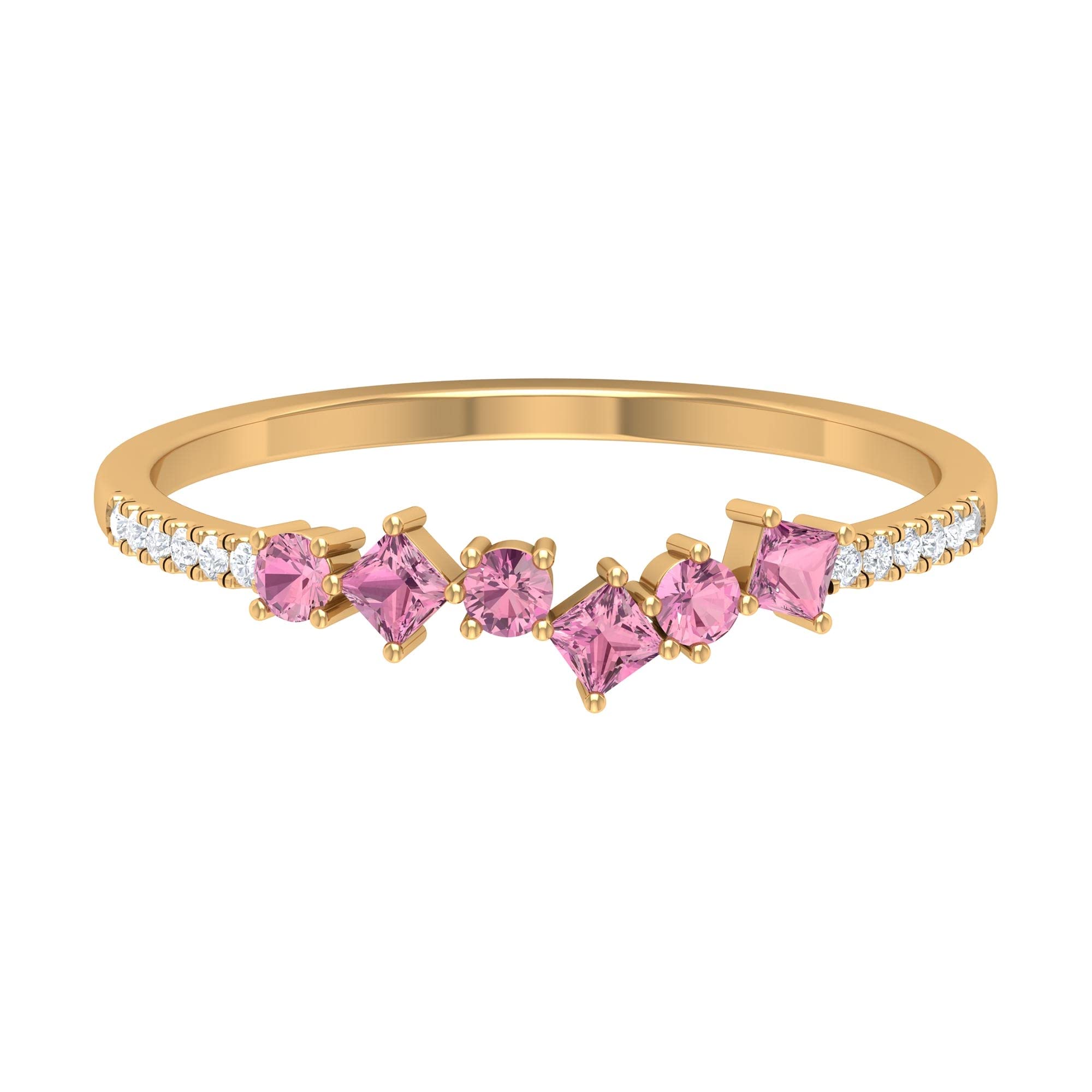 1/4 CT Pink Tourmaline & Diamond Eternity Ring - 14K Solid Gold Half Eternity Band, Minimalist Stackable Wedding Ring for Women, Perfect for Anniversary Gifts & Everyday Elegance