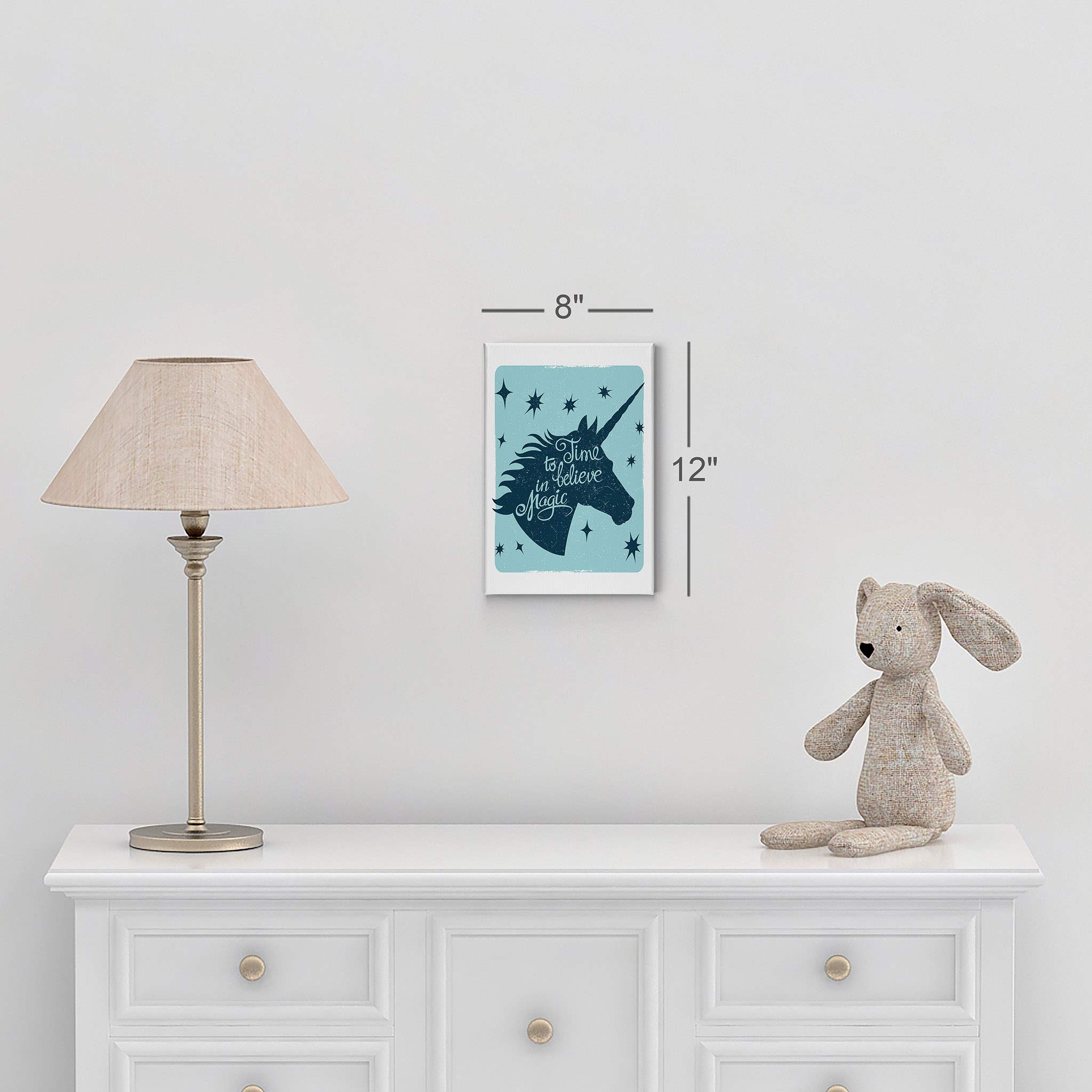 Time to Believe in Magic Unicorn Quote Canvas Wall Art - 12x8 Inch Ready to Hang Nursery Decor, Kids Room Decor, Baby Gift - Made in USA | Perfect for Bedrooms, Playrooms & Birthday Presents