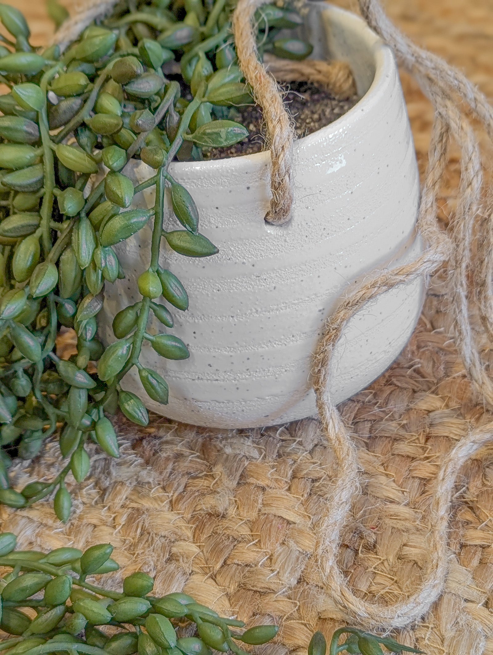 50cm Artificial Hanging String of Pearls Plant in White Ceramic Pot - Perfect for Home Decor, Office Greenery & Indoor Hanging Gardens