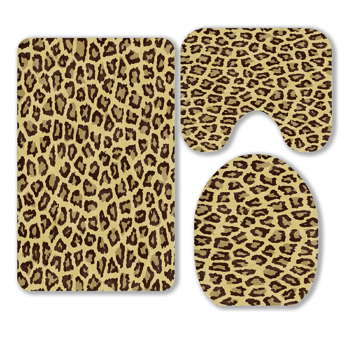 Jaguar Leopard Print 3-Piece Bathroom Rug Set - Non-Slip Contour Mat & Toilet Lid Cover with Black Spots on Yellow | Modern Home Decor for Bathroom, Bedroom & Powder Room | Soft & Absorbent for Guest Bath Essentials & Cozy Home Decor