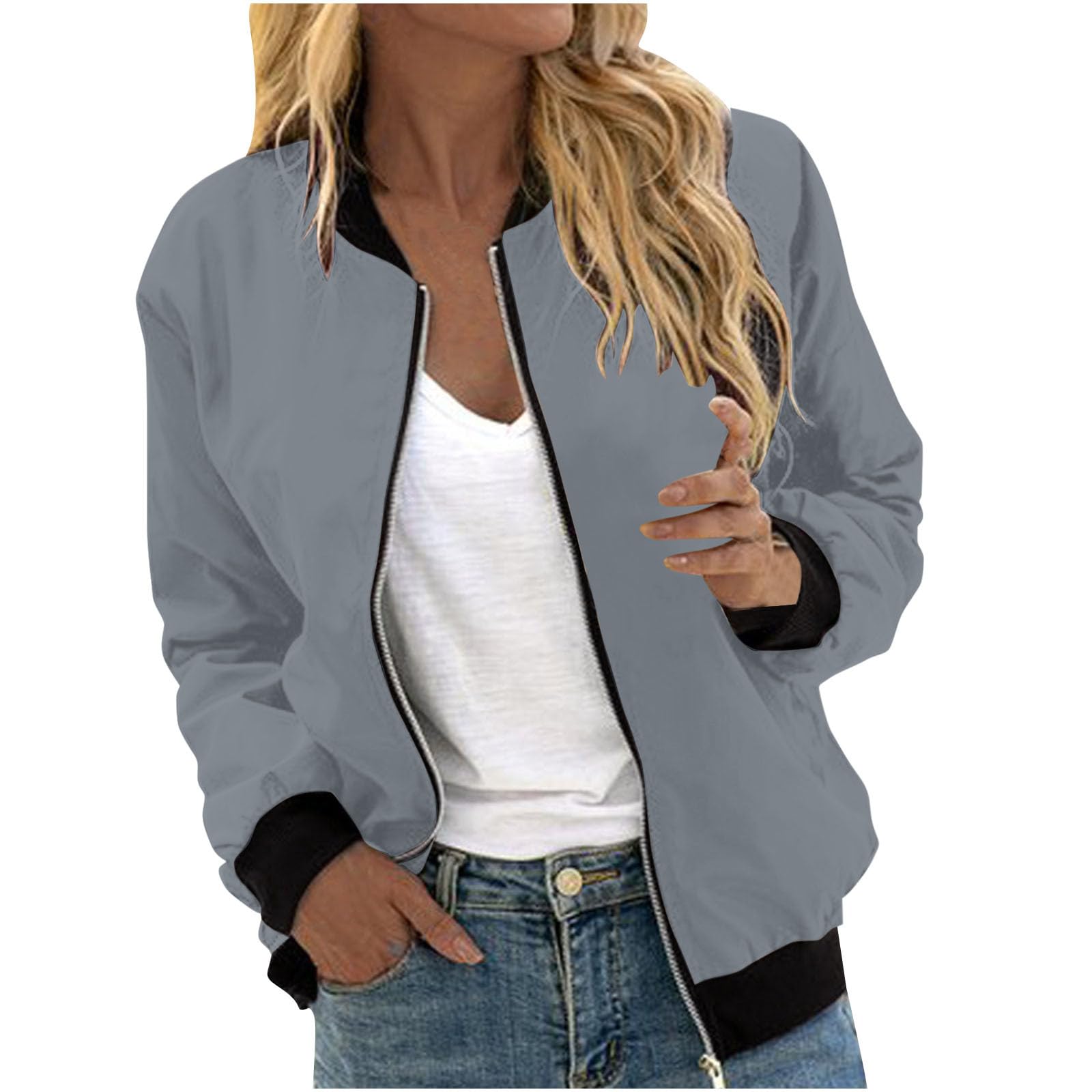 BESIYES Women's Lightweight Bomber Jacket 2024 - Zip Up Cropped Windbreaker with Stand Collar, Casual Short Outerwear Tops for Spring/Fall Fashion, Streetwear & Travel
