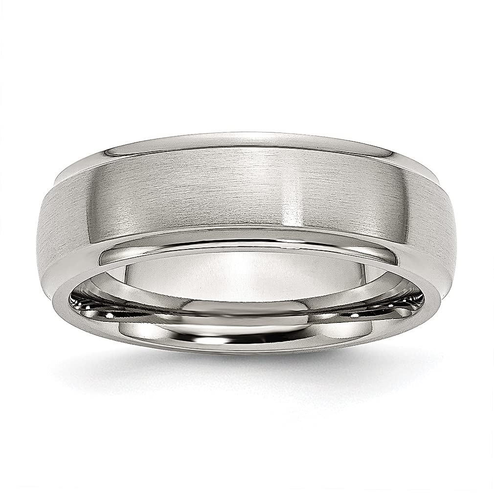ICE CARATS 7mm Stainless Steel Ridged Edge Band Ring for Men - Classic Domed Wedding Ring, Fashion Jewelry Gift for Dad, Husband & Him - Perfect for Weddings, Anniversaries & Special Occasions
